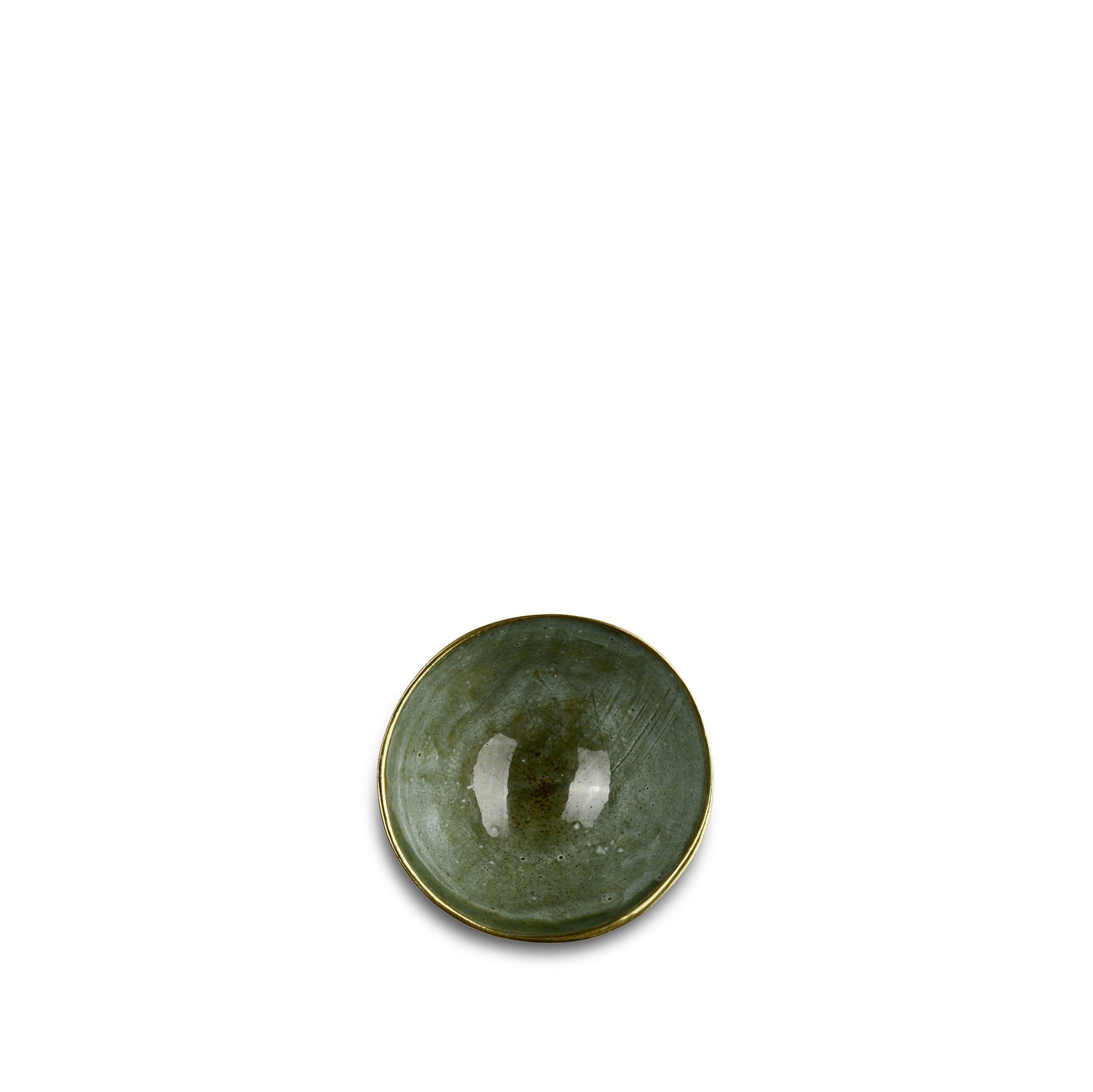 Small Olive Green Ceramic Bowl with Gold Rim, 6cm