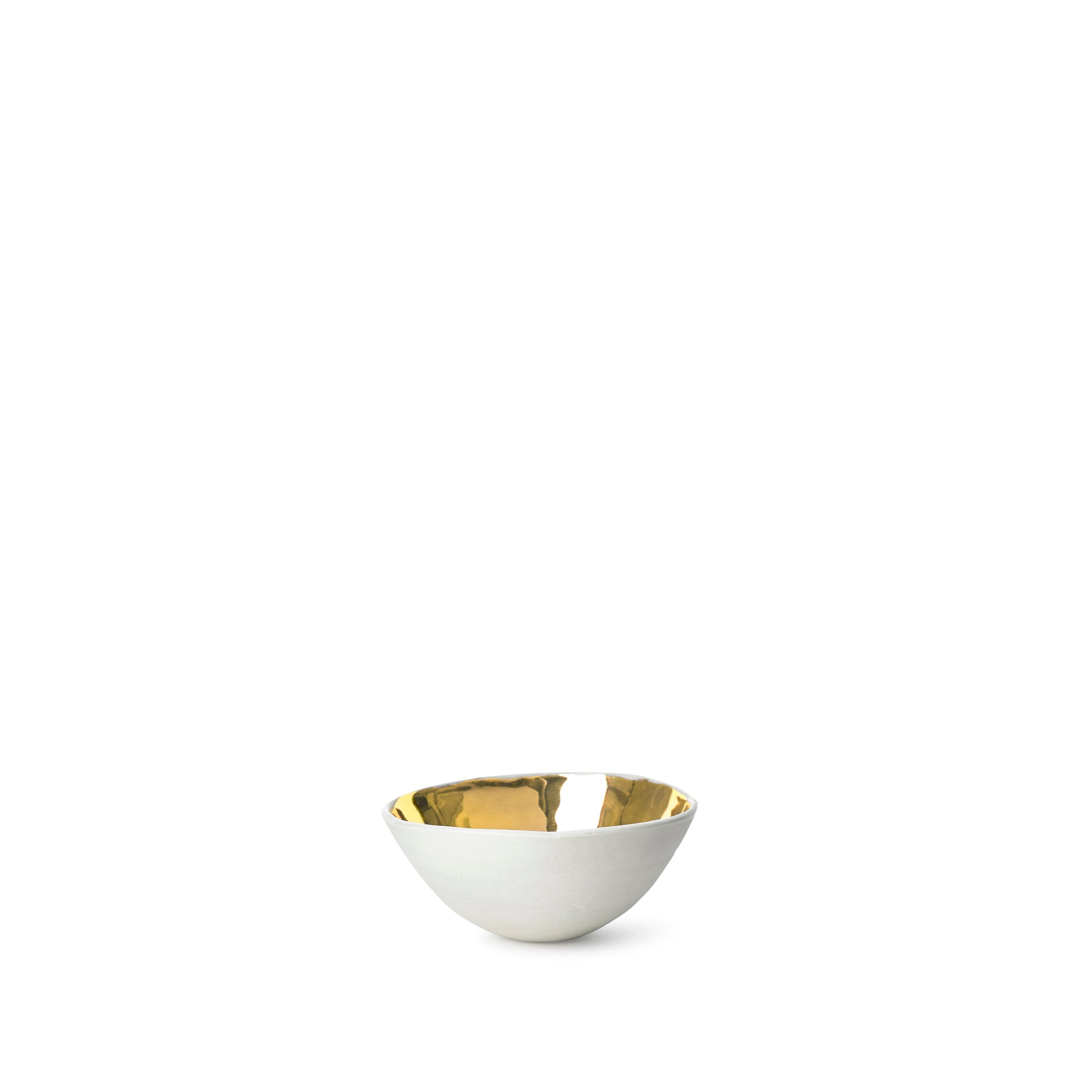 Small White Ceramic Bowl with Gold Glaze, 6cm