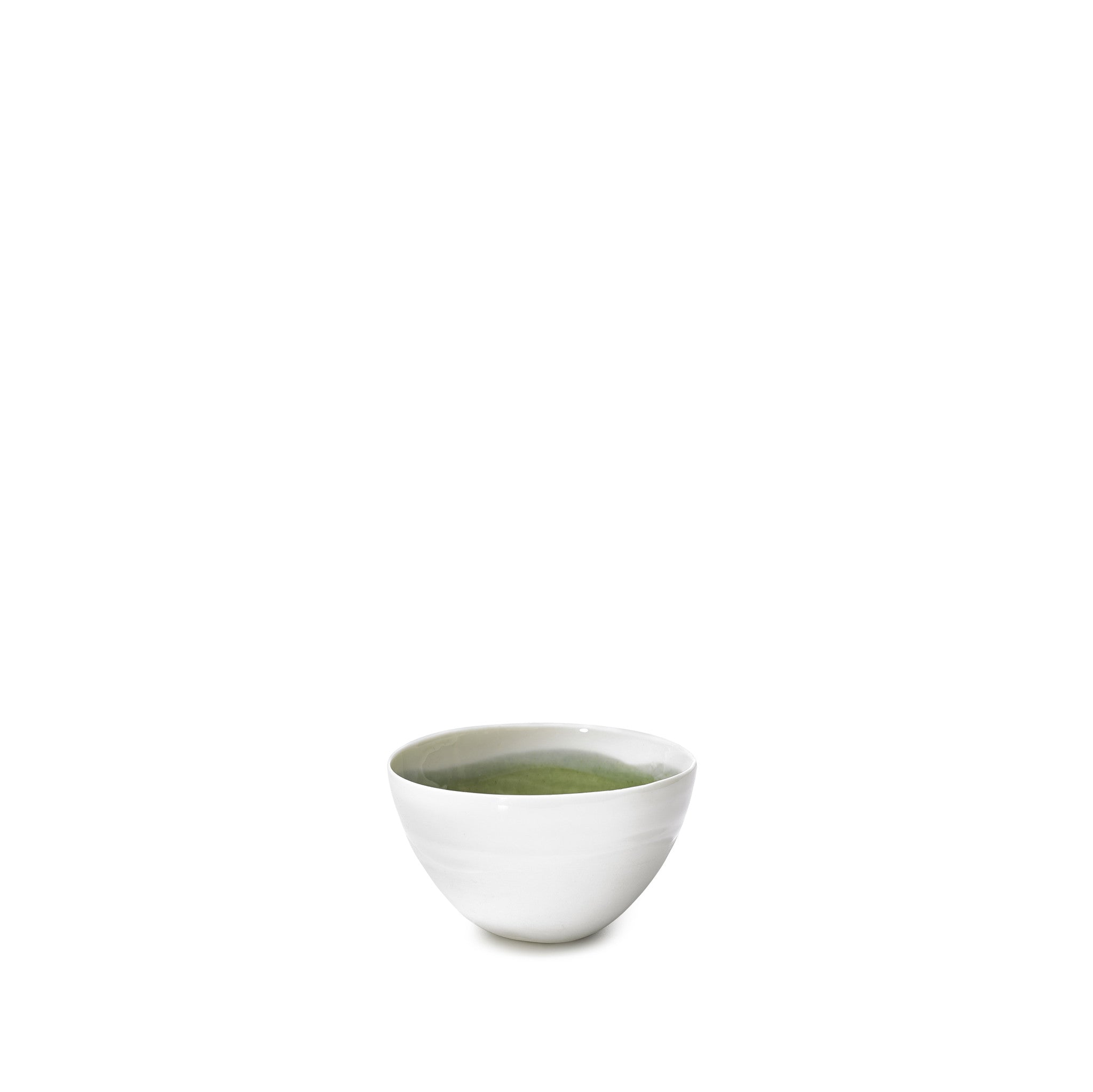 Small Olive Green Porcelain Bowl with White Edge, 8cm