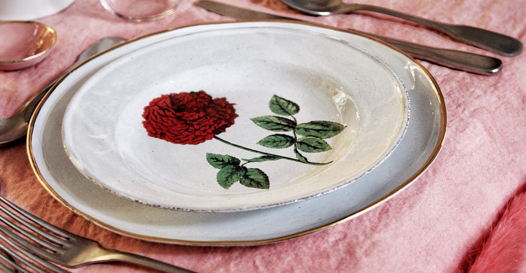 Dutch Hundred Leaved Rose Soup Plate by Astier de Villatte, 22cm