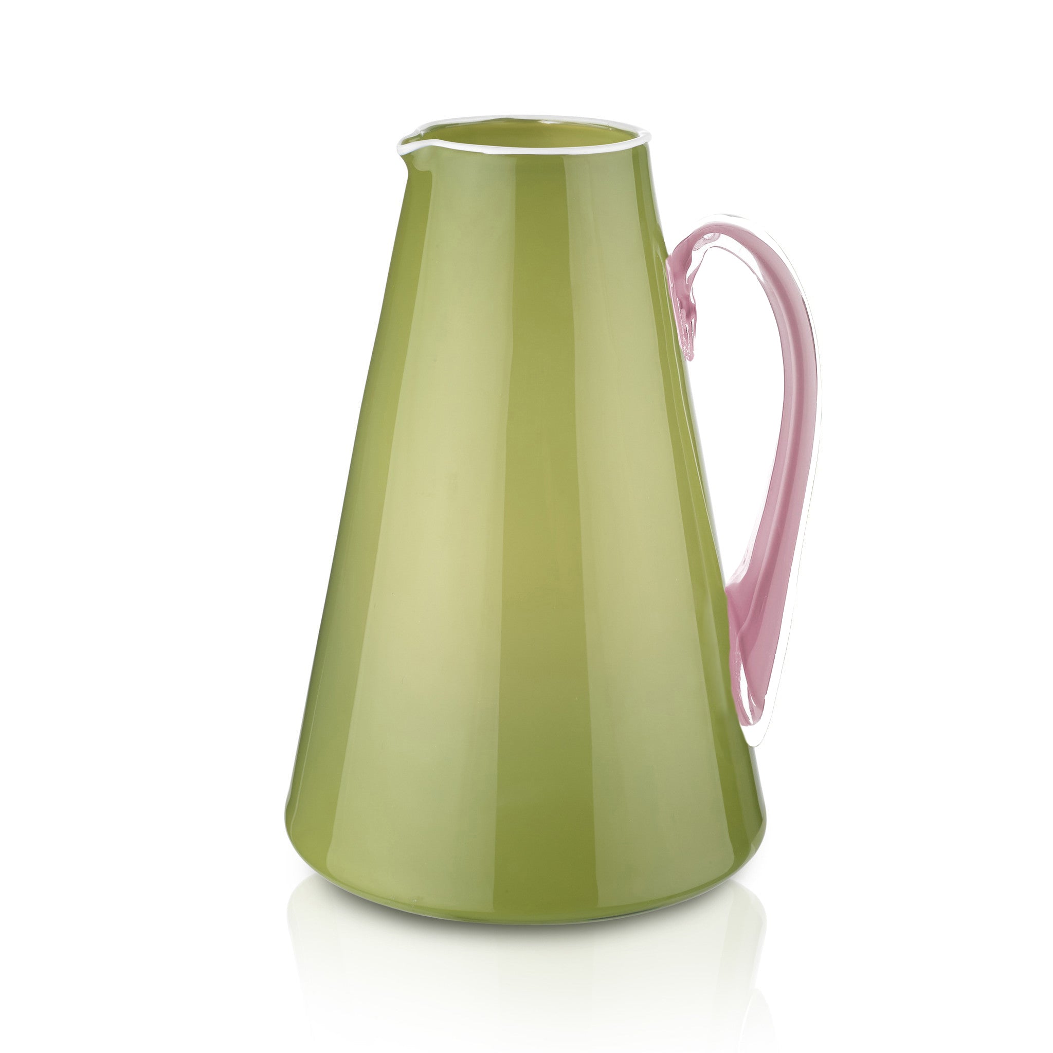 Handblown Glass Bumba Jug in Apple Green and Rose Pink, 3lt