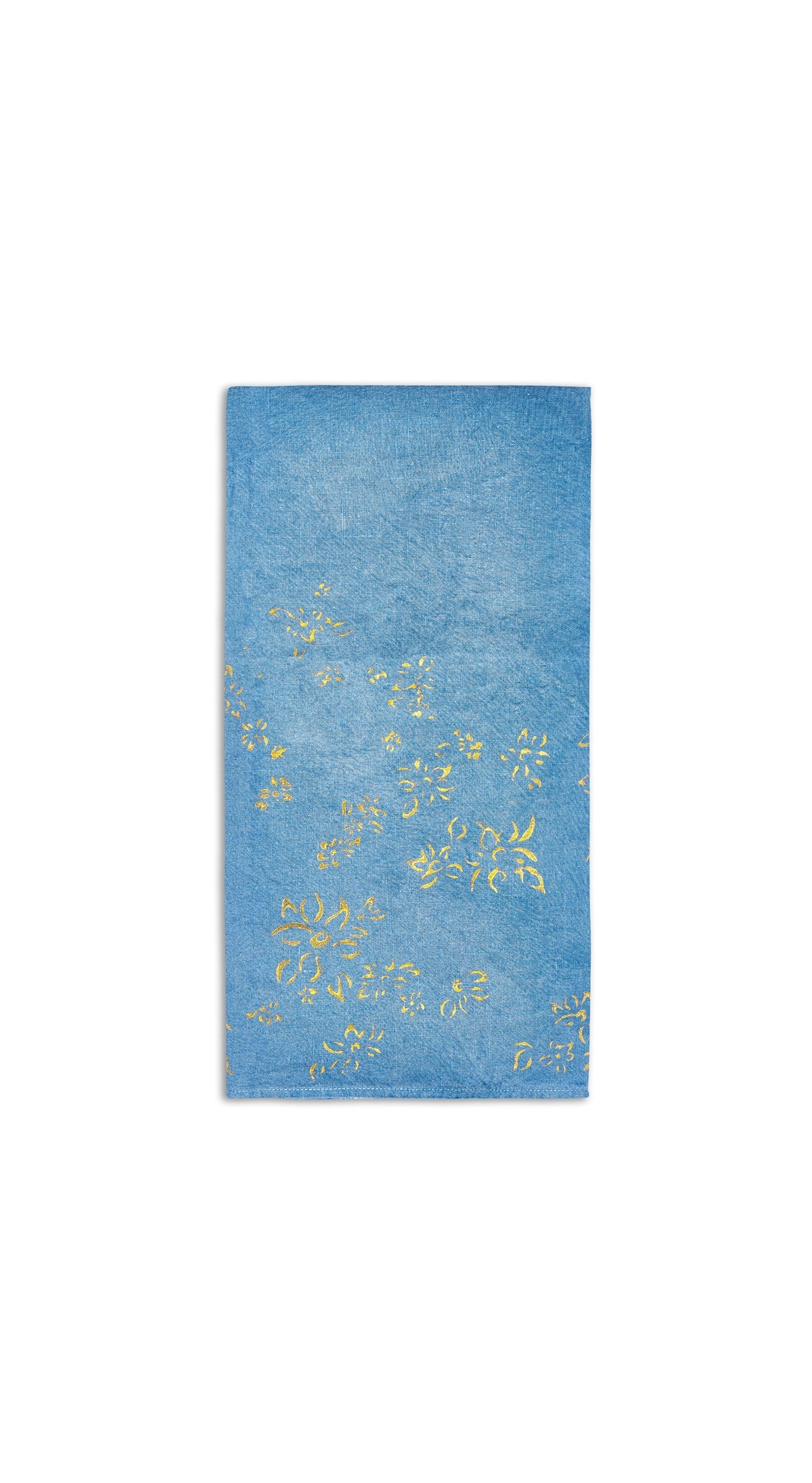 Bernadette's Hand Stamped Falling Flower On Full Field Linen Napkin in Sky Blue & Gold, 50x50cm
