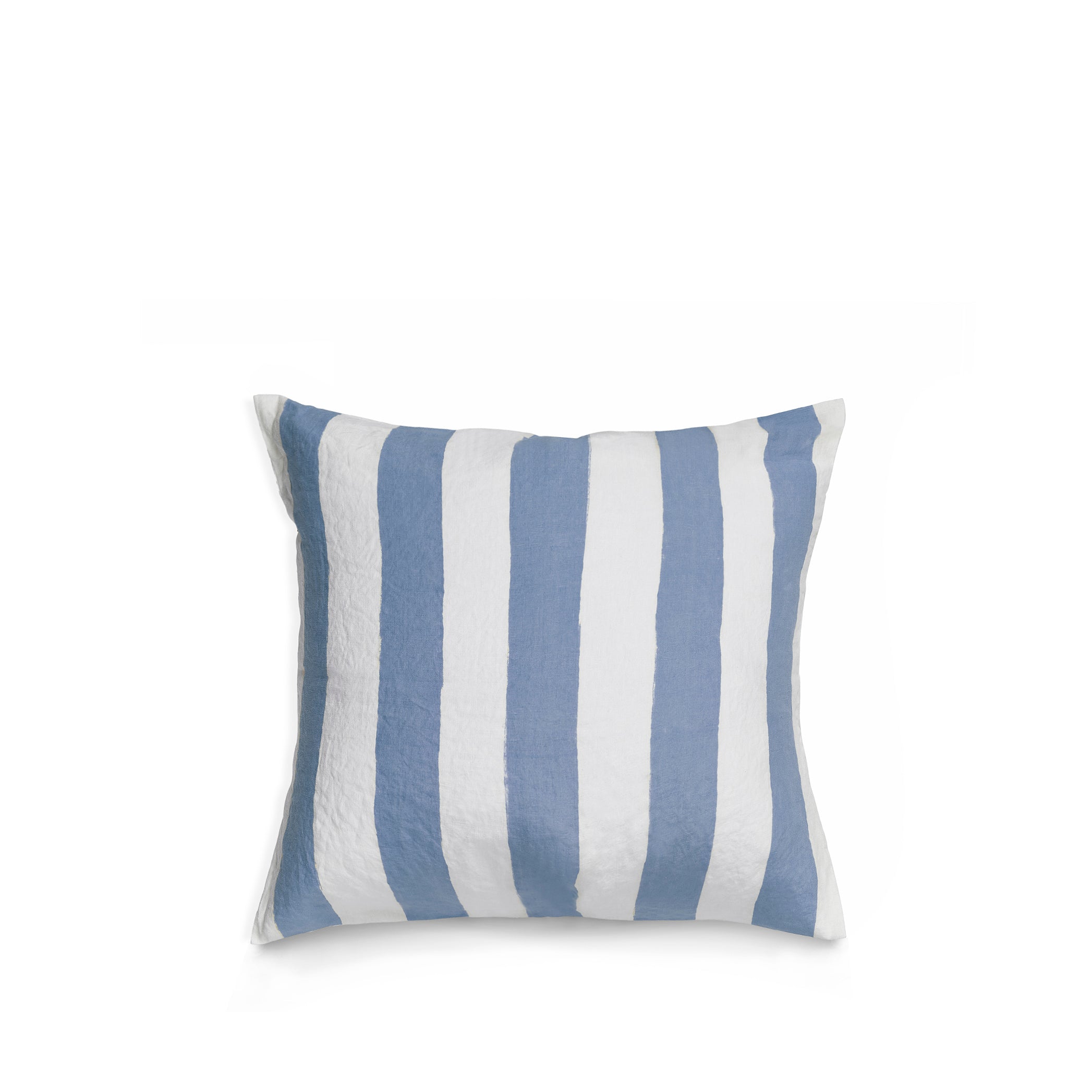 Hand Painted Stripe Linen Cushion in Pale Blue + White, 50cm x 50cm