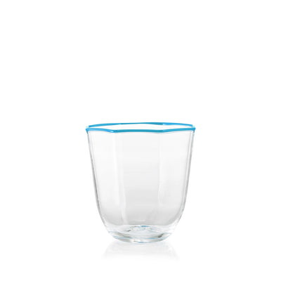 Handblown Octagonal Clear Bumba Glass with Sky Blue Rim, 30cl