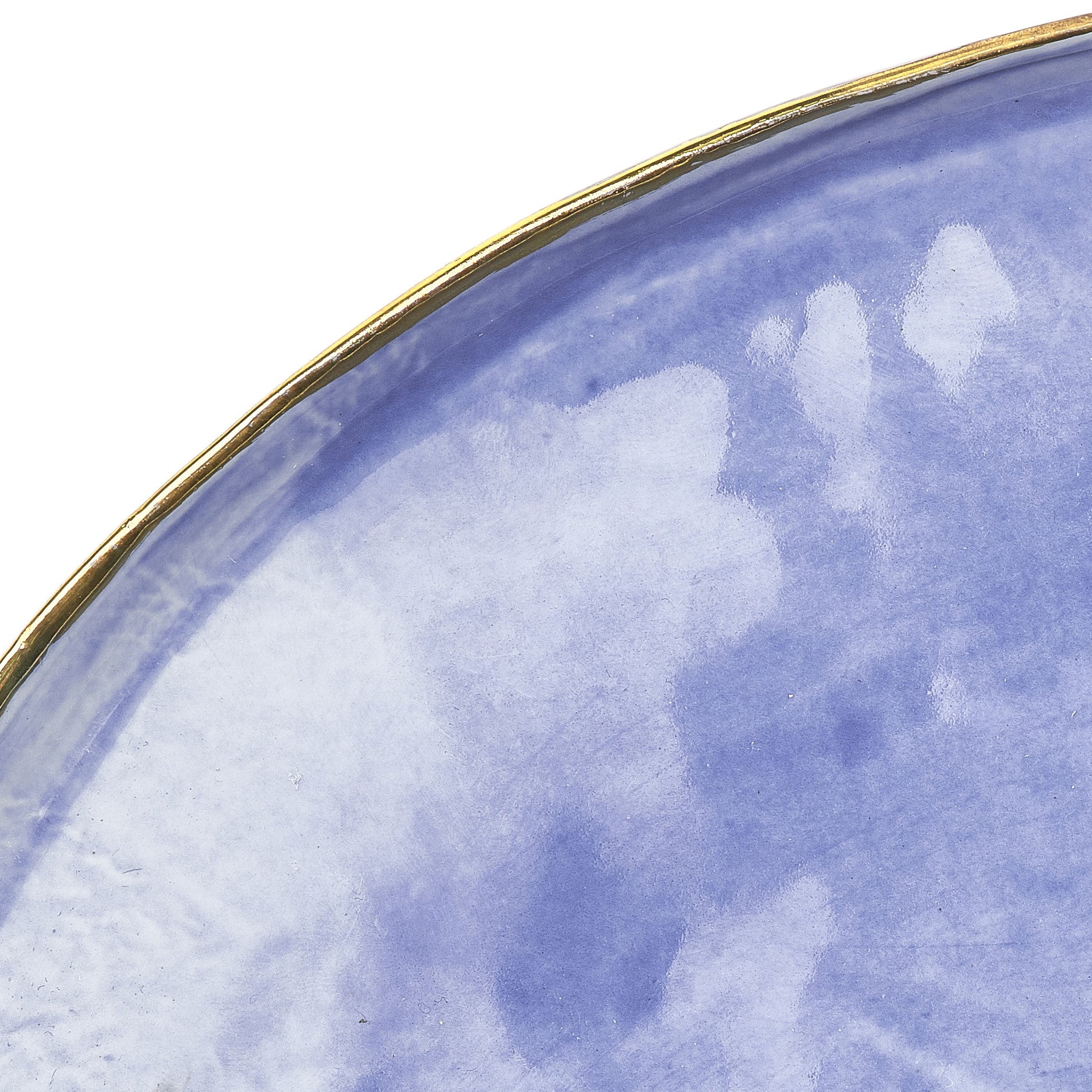 Medium Blue Ceramic Plate with Gold Rim, 28cm