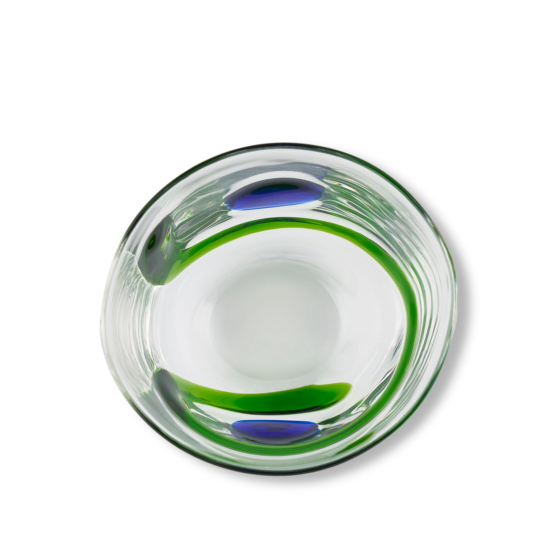Set of Two Murano Spot & Swirl Handblown Glass Tumblers in Green and Blue, 8.5cm