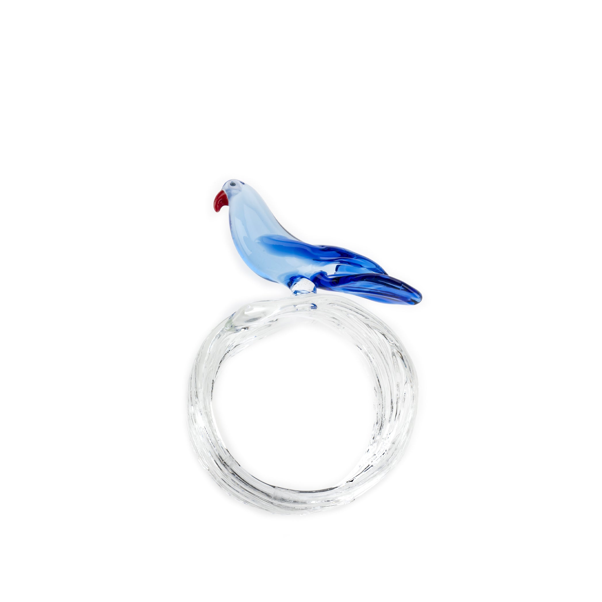 Handblown Glass Tropical Bird Napkin Ring in Blue