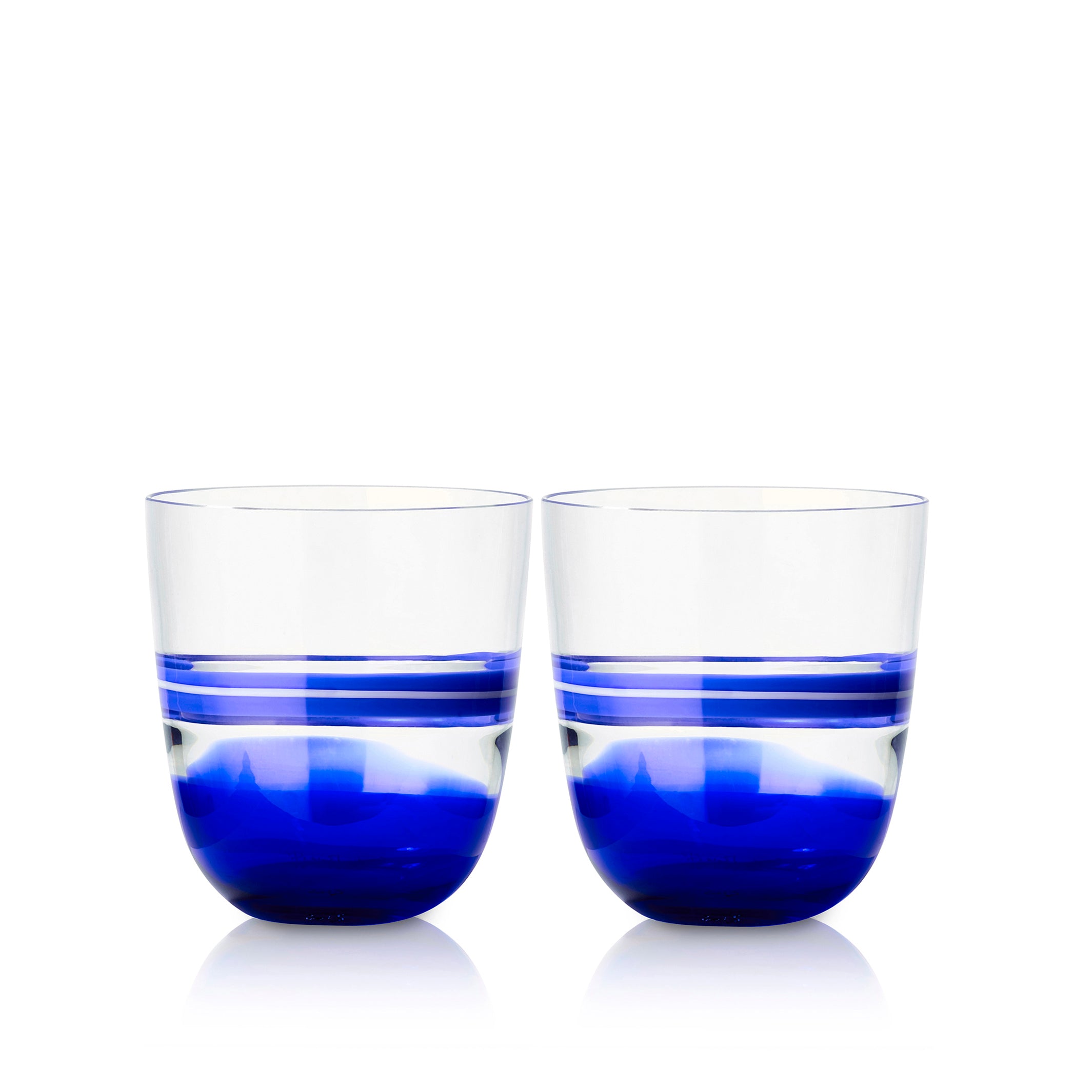 Set of Two Handblown Colour Block Glass Tumblers in Midnight Blue, 8.5cm