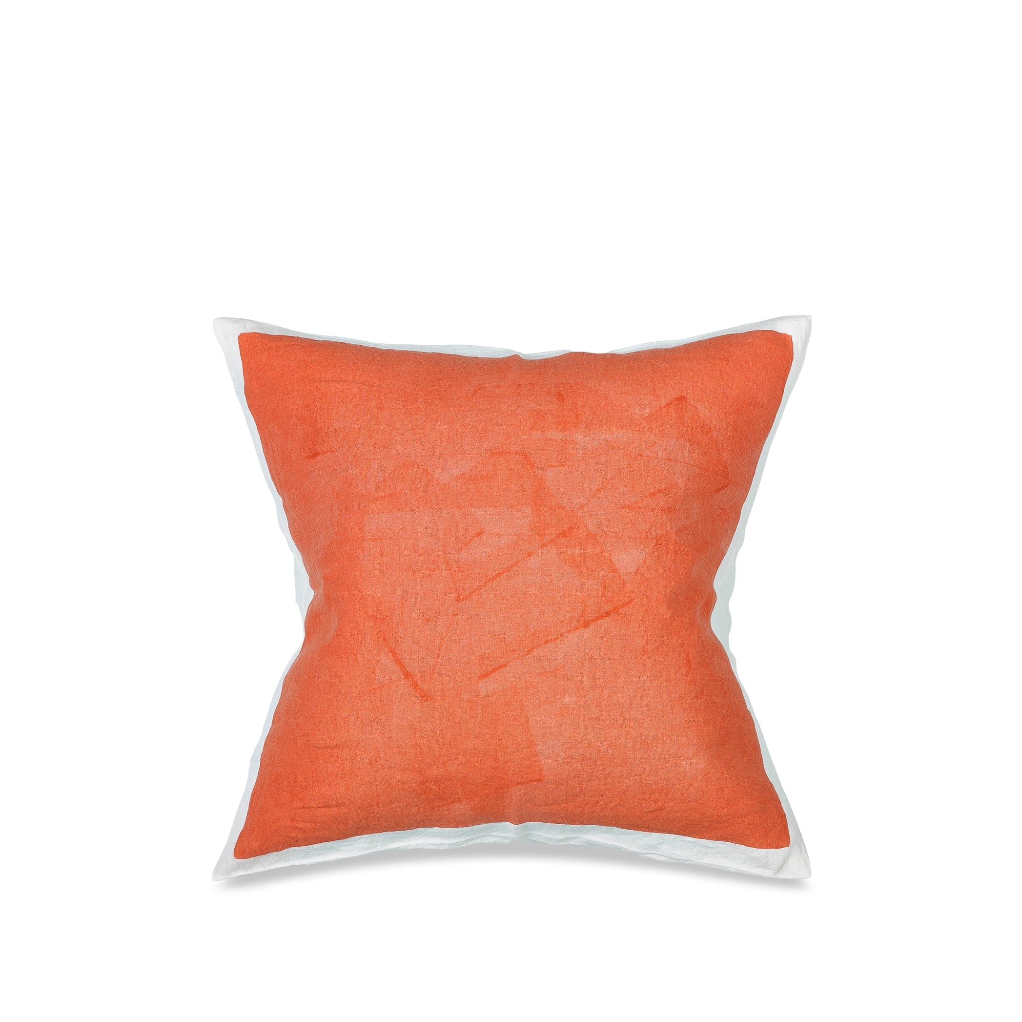 Hand Painted Linen Cushion in Coral, 60cm x 60cm