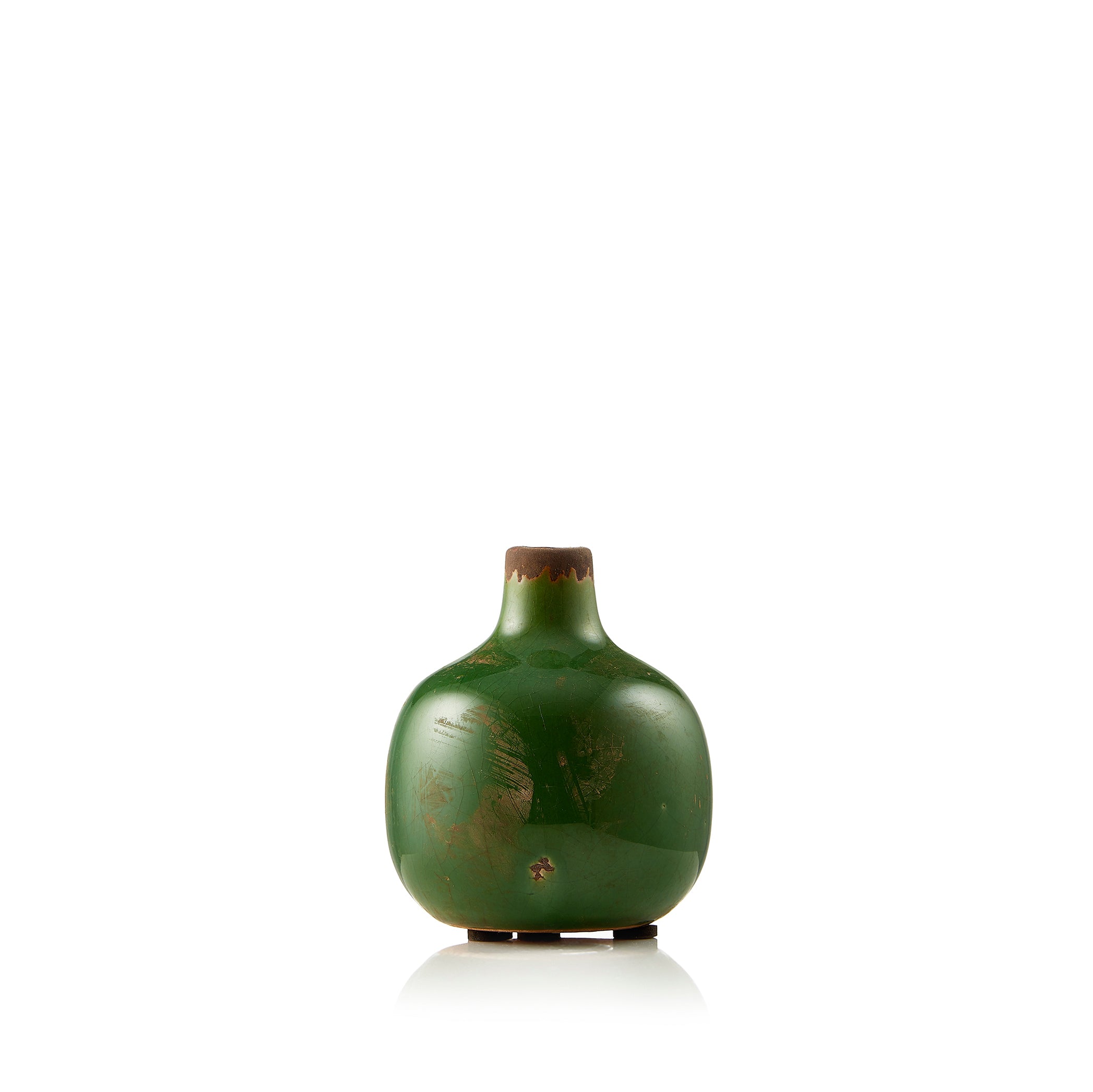 Ceramic Crackled Vase in Olive Green