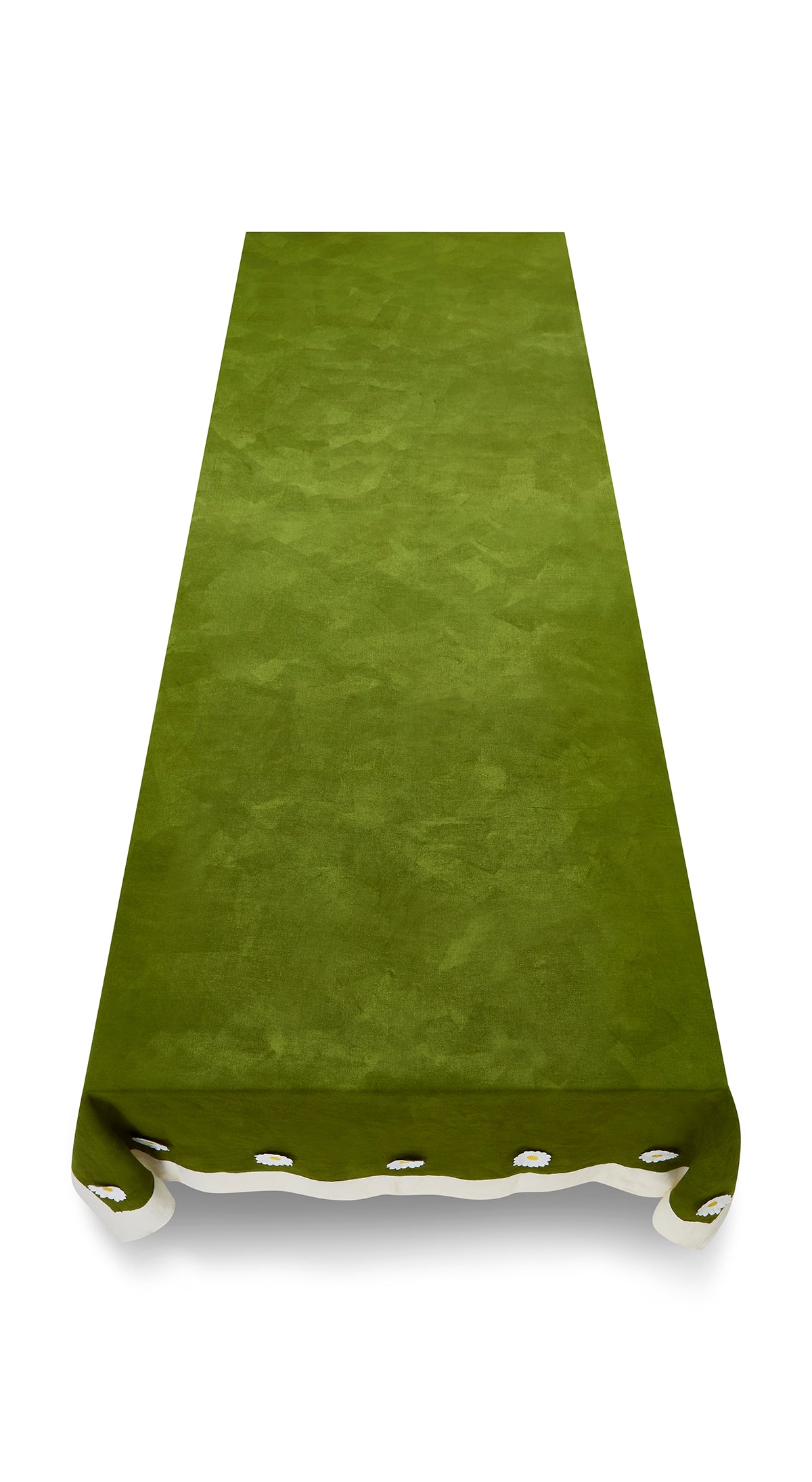 Daisy Full Field Linen Tablecloth and Napkin Set in Avocado Green
