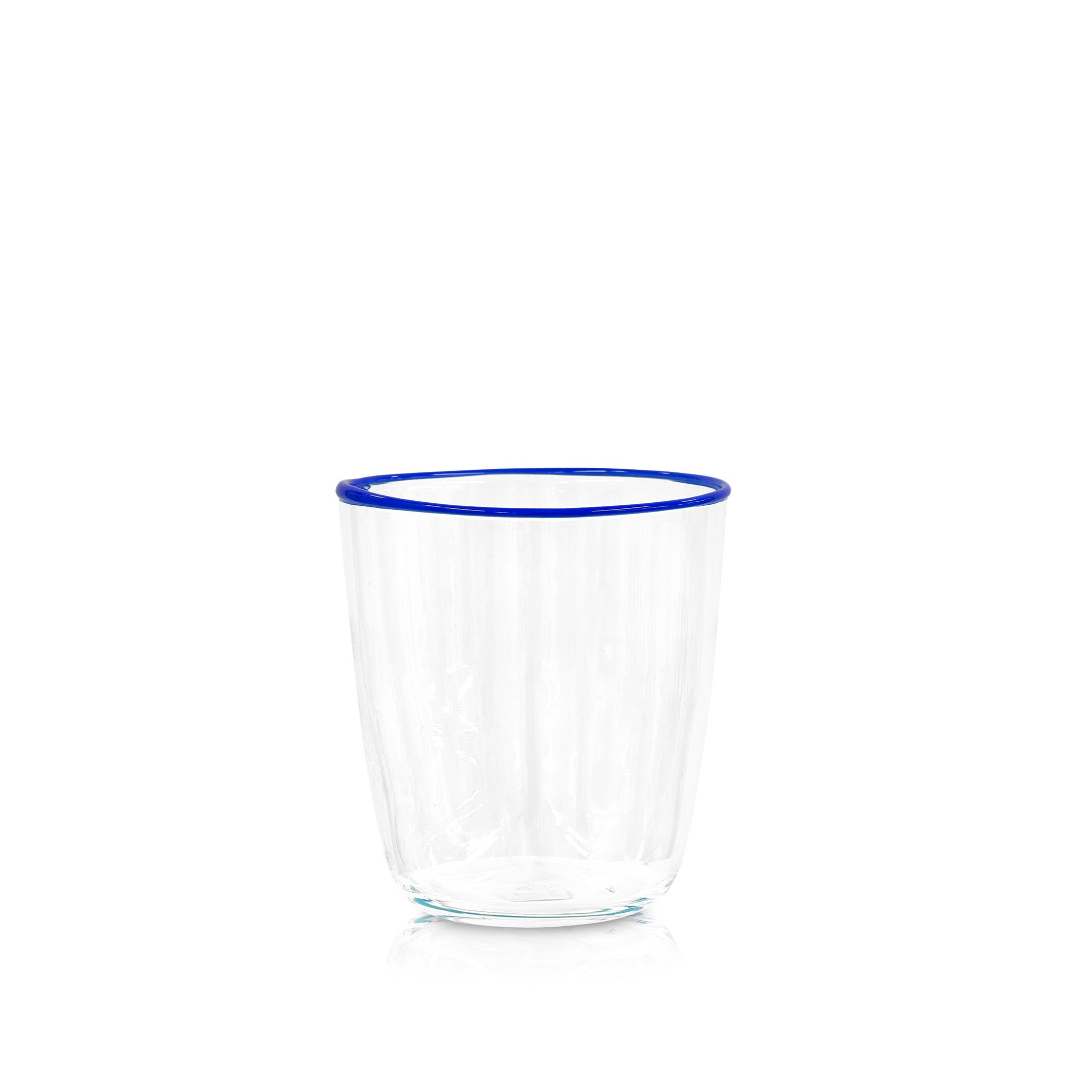 Handblown Clear Bumba Glass with Royal Blue Rim, 30cl