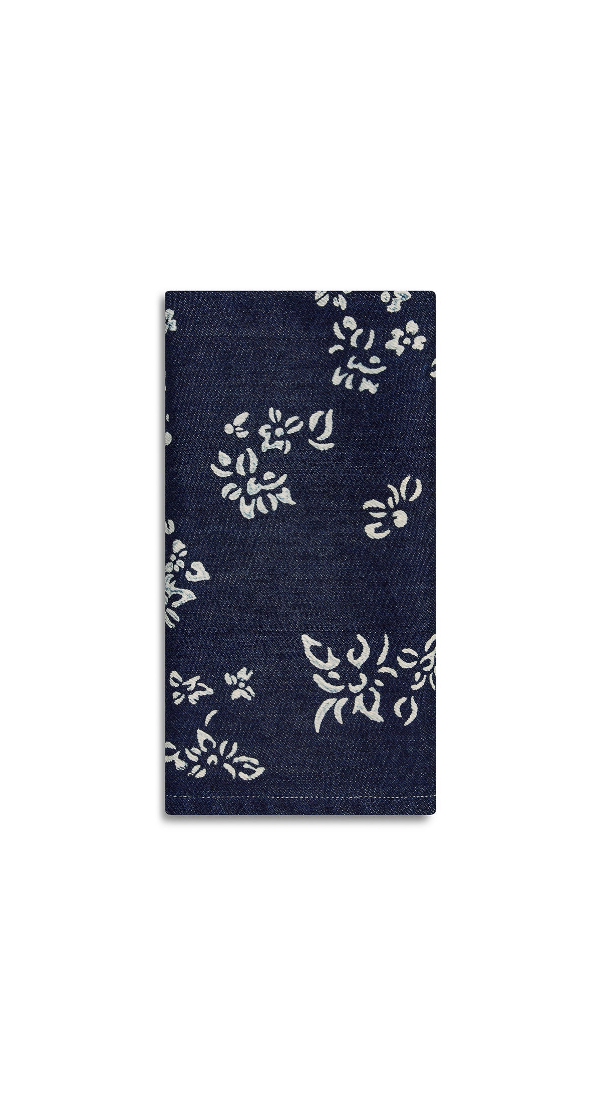 Bernadette's Hand Stamped Falling Flower on Denim Napkin in Deep Blue, 50x50cm