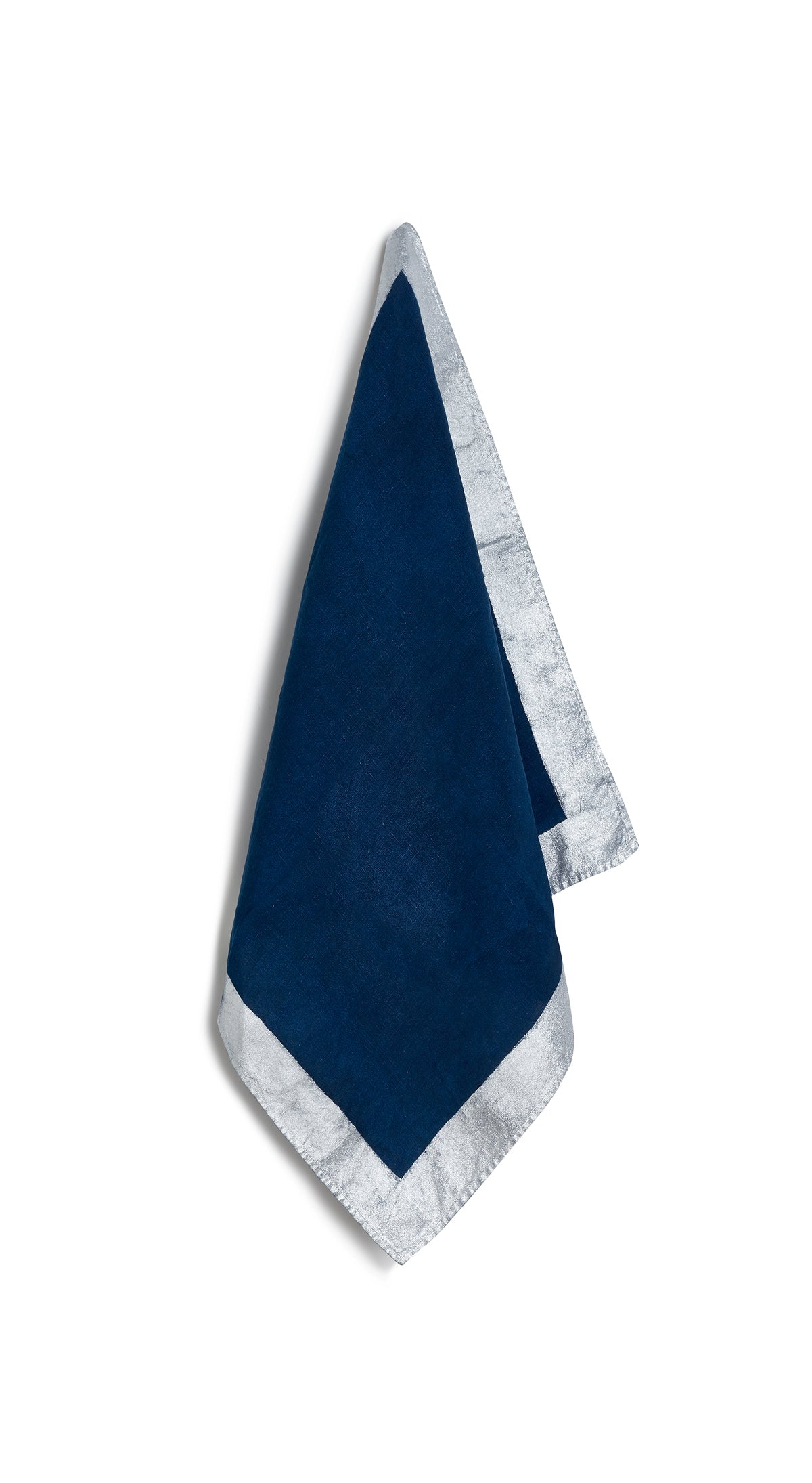 Silver Edge Linen Napkin in Midnight Blue, 50x50cm