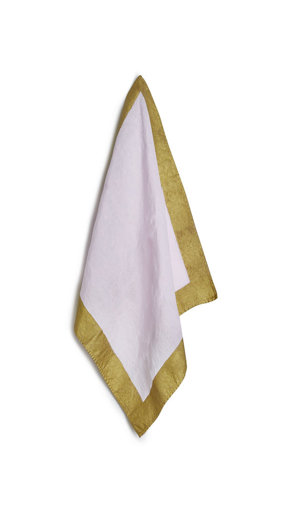 'Gold Edge' Linen Napkin in Pale Pink, 50x50cm