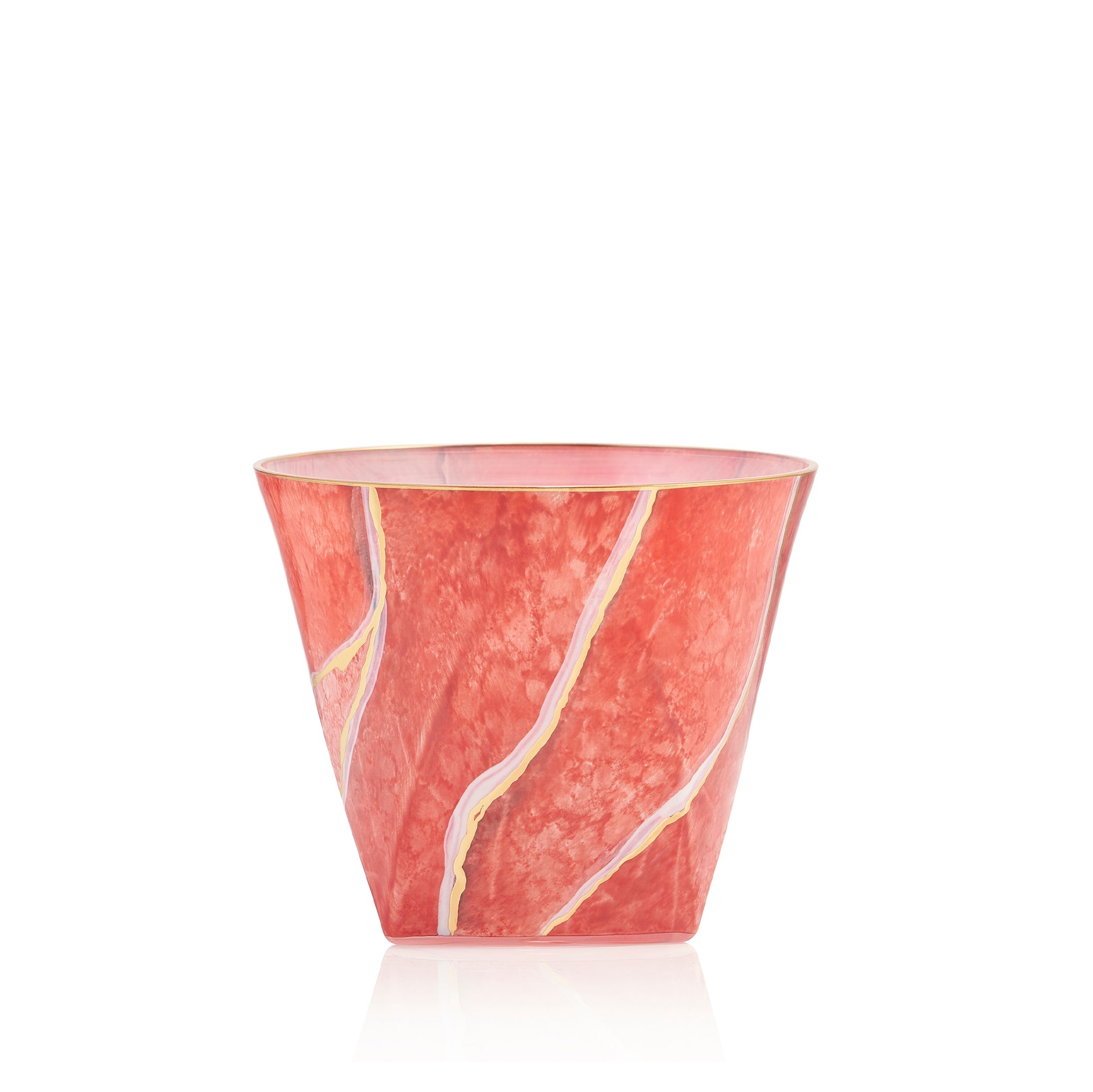 Hand Painted Red Marble Water Tumbler with Gold rim