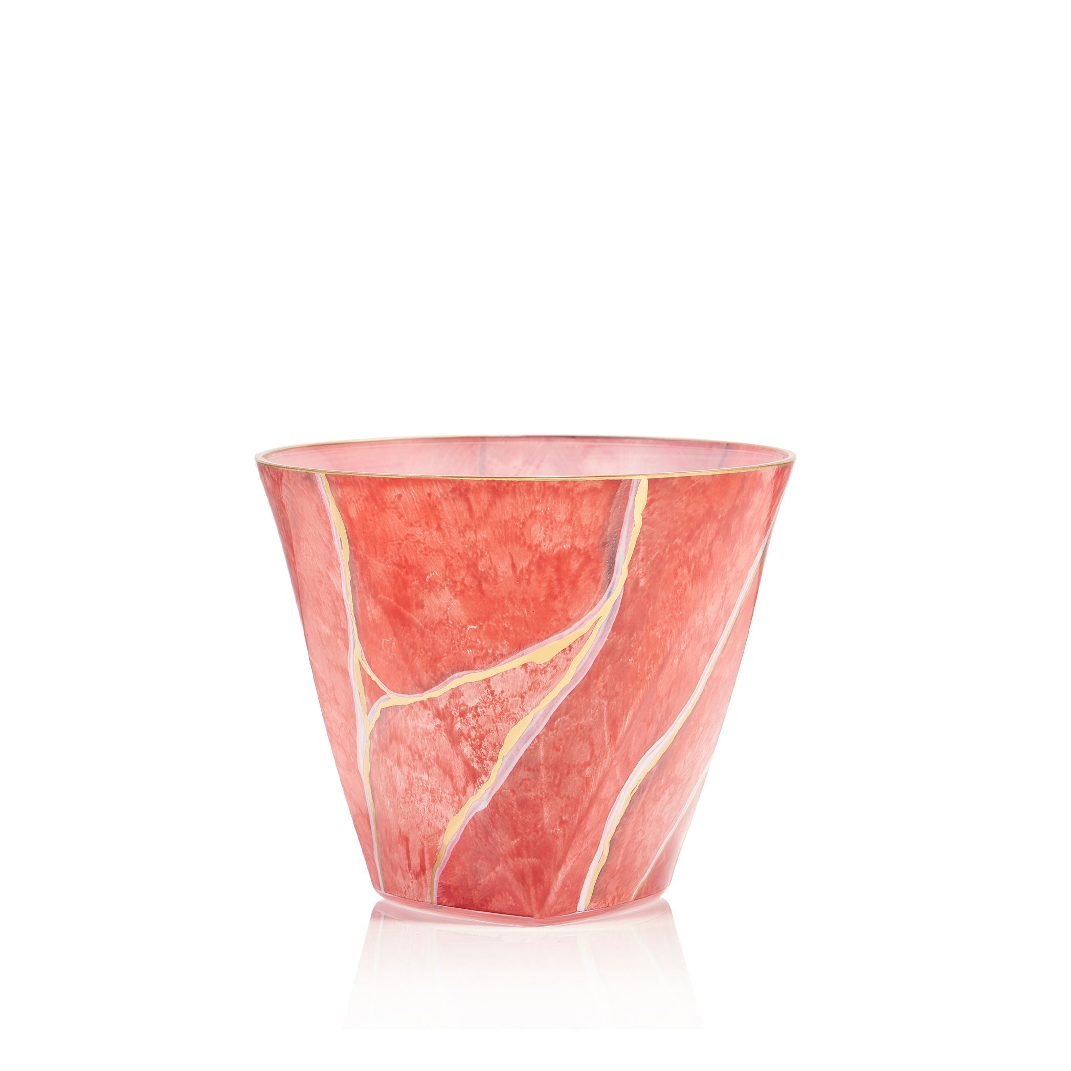Hand Painted Red Marble Water Tumbler with Gold rim