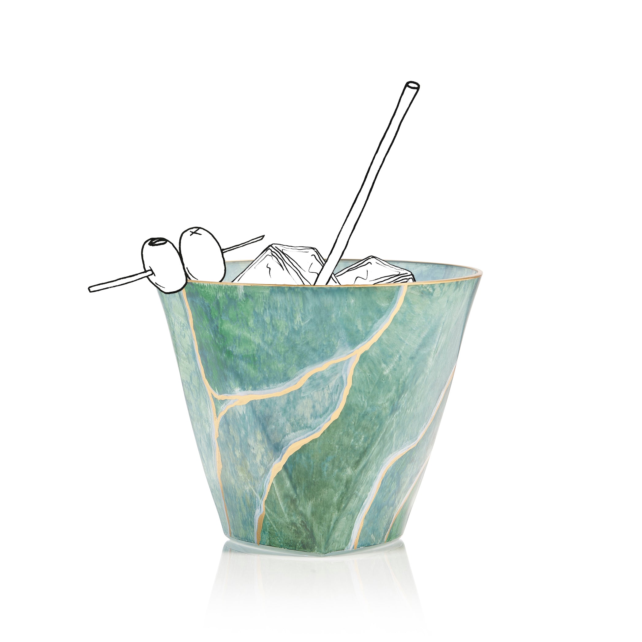 Hand Painted Green Marble Water Tumbler with Gold rim