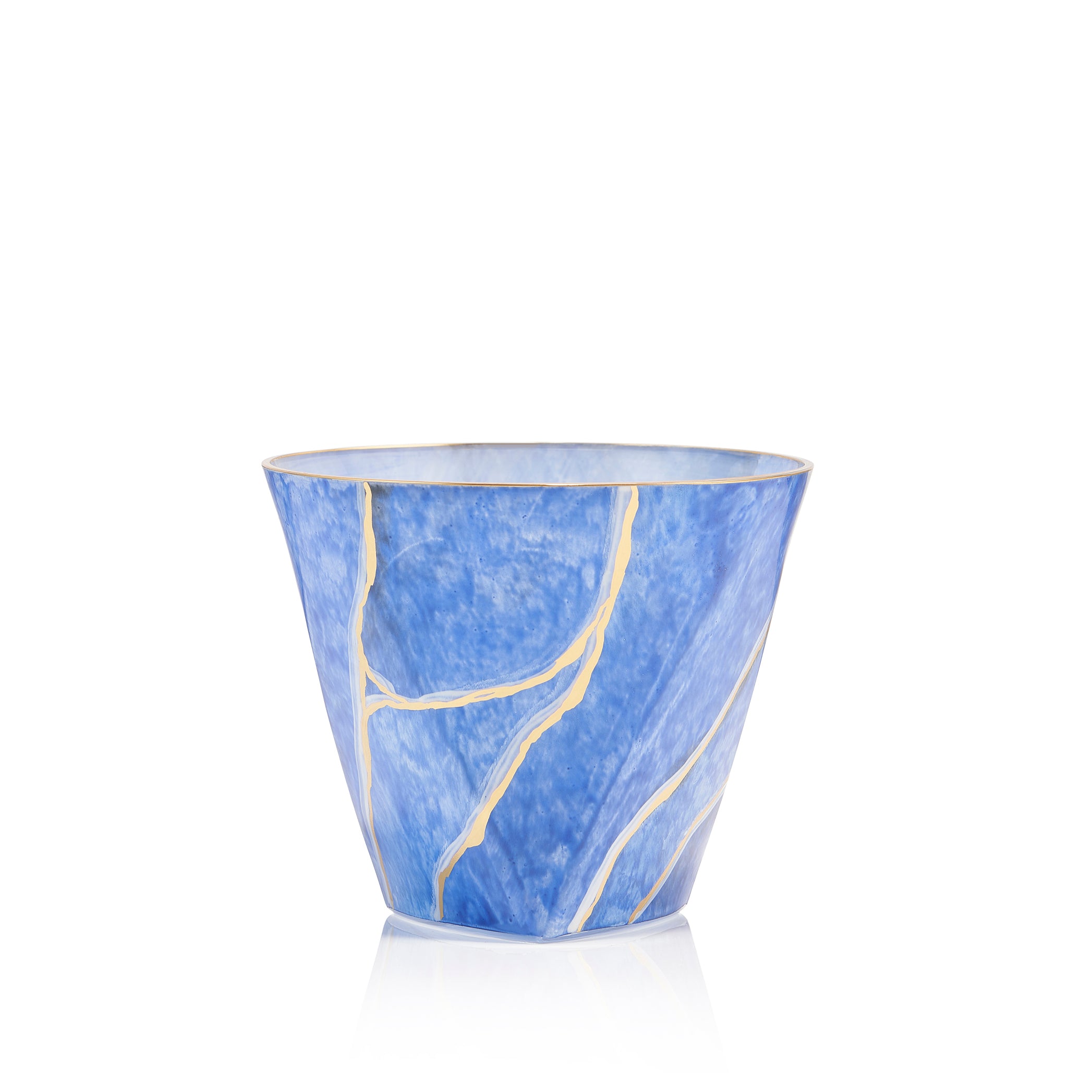 Hand Painted Blue Marble Water Tumbler with Gold rim