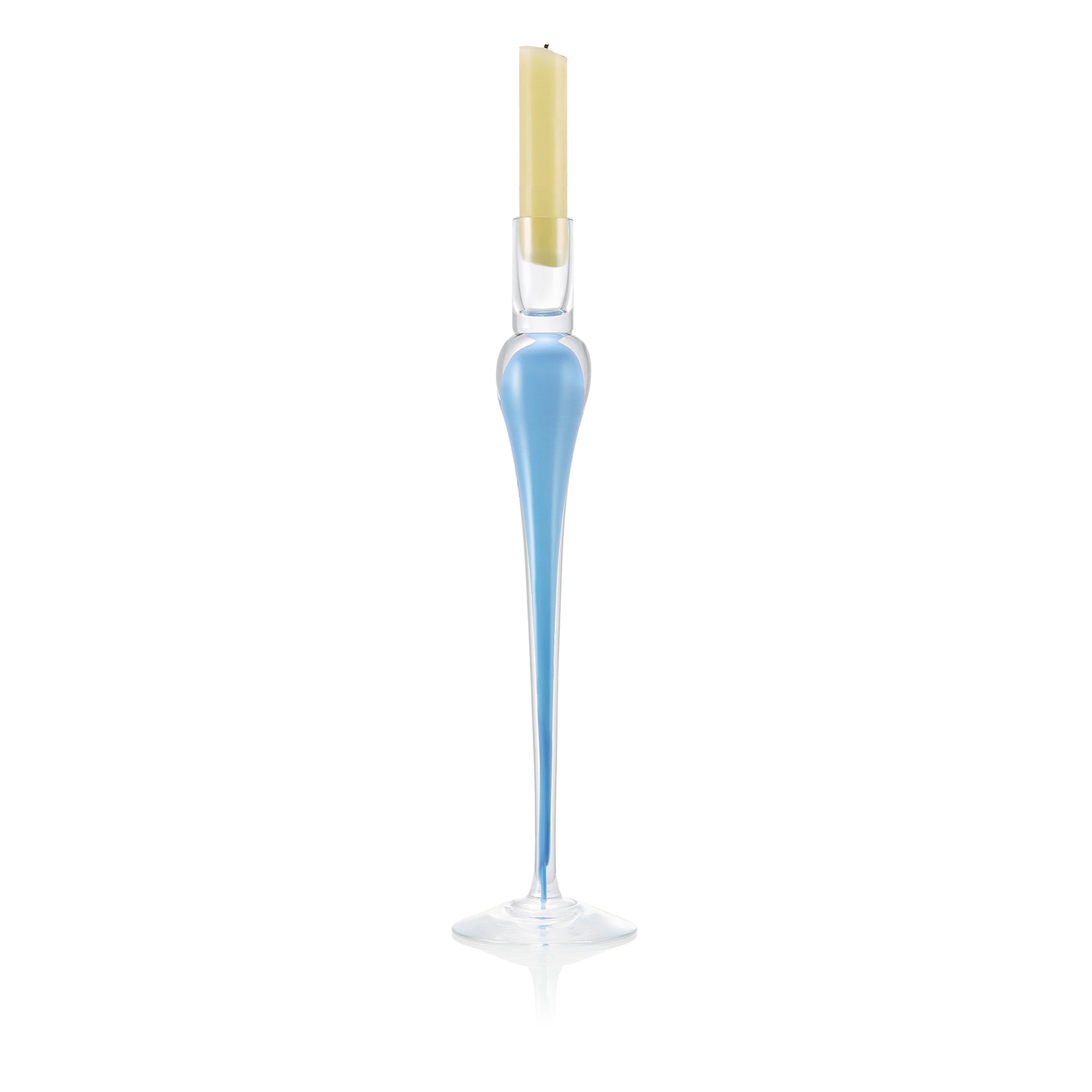 Handblown Glass Bumba Candlestick in Powder Blue, 35cm