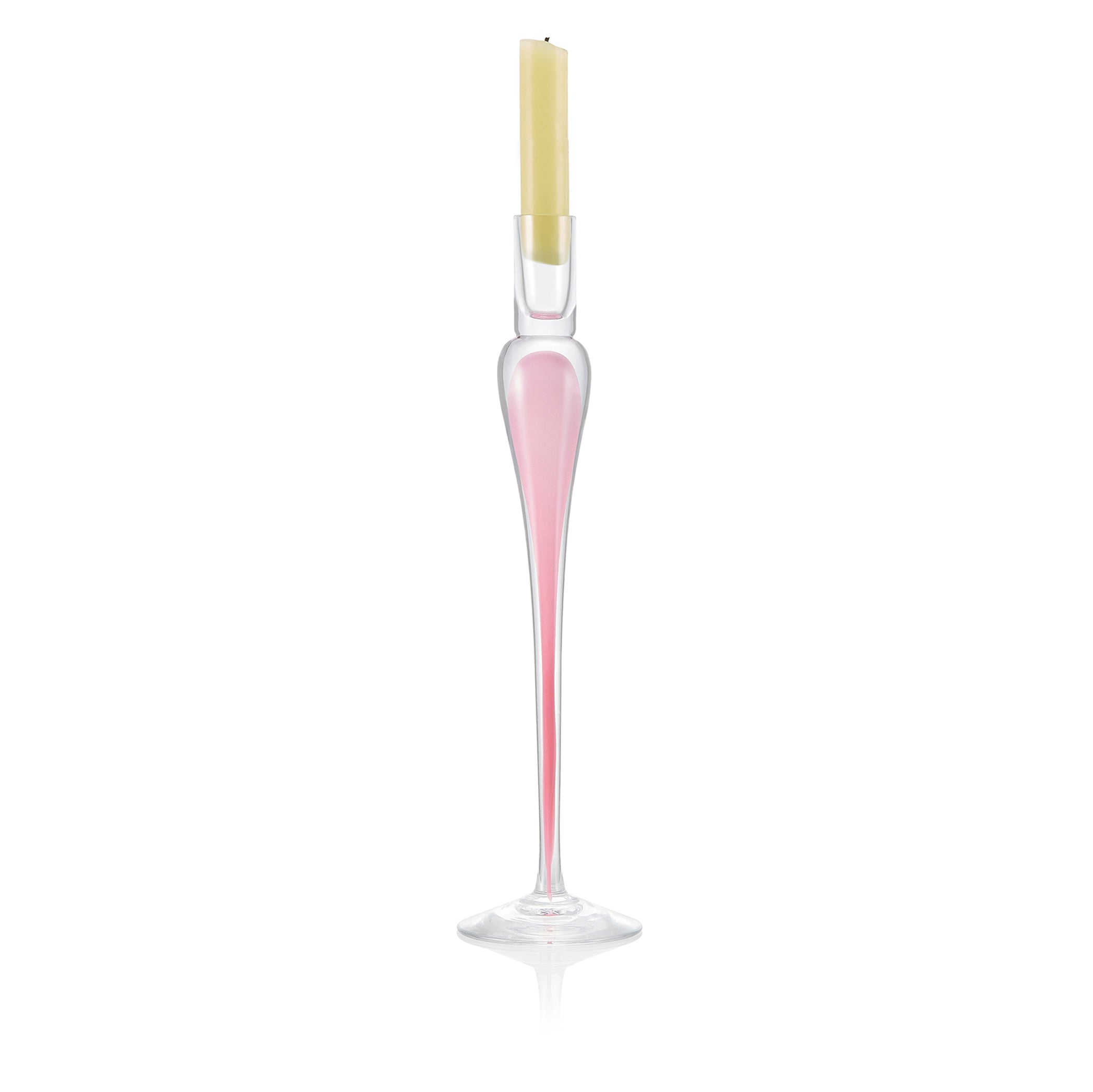 Handblown Glass Bumba Candlestick in Rose Pink, 35cm
