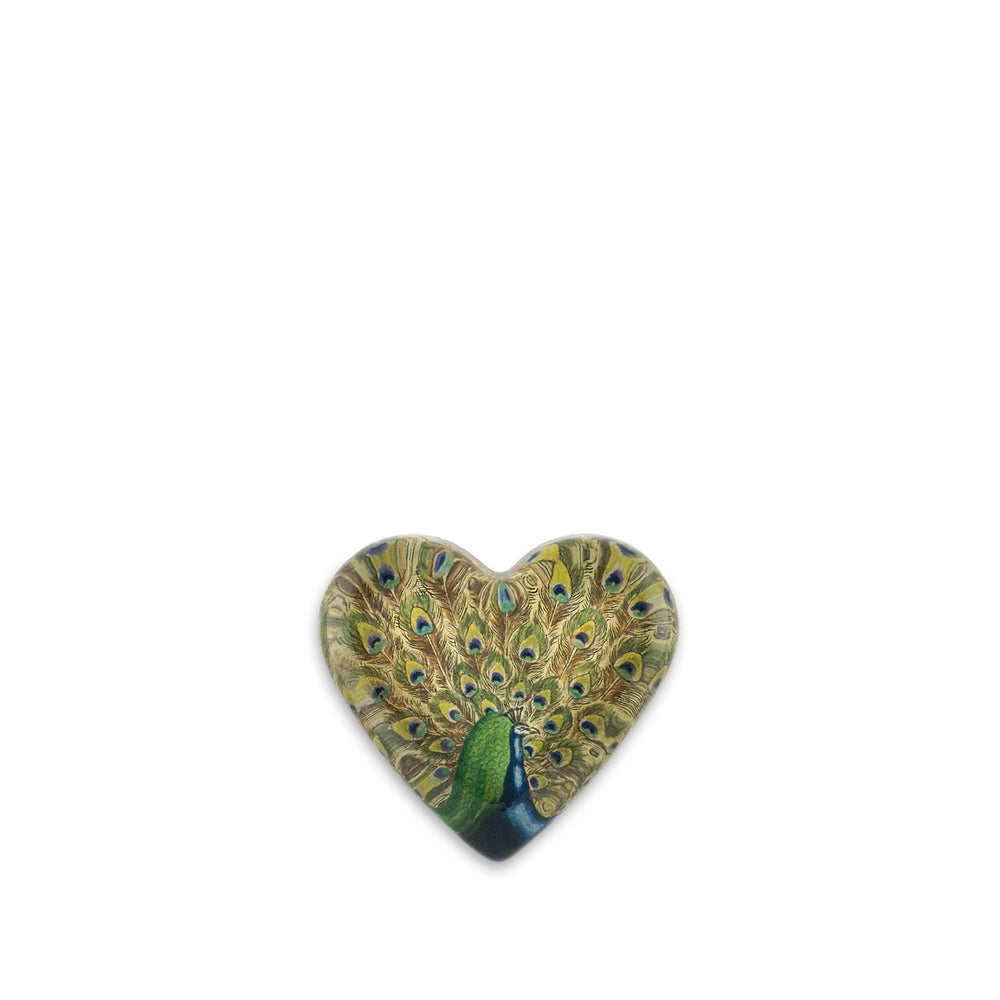 John Derian 'Fanned Peacock' Heart Paperweight, 9cm