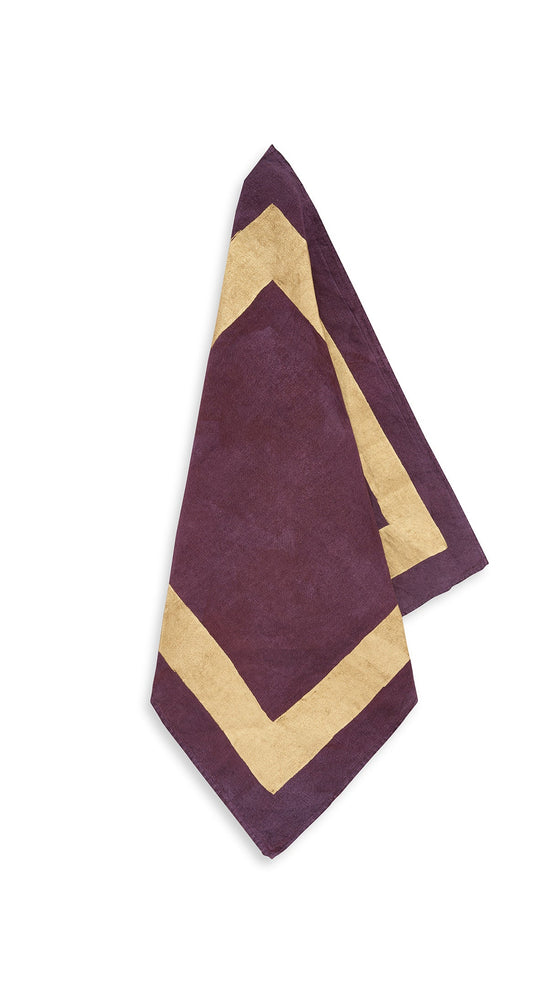 'Full Field Cornice' Linen Napkin in Grape Purple & Gold, 50x50cm