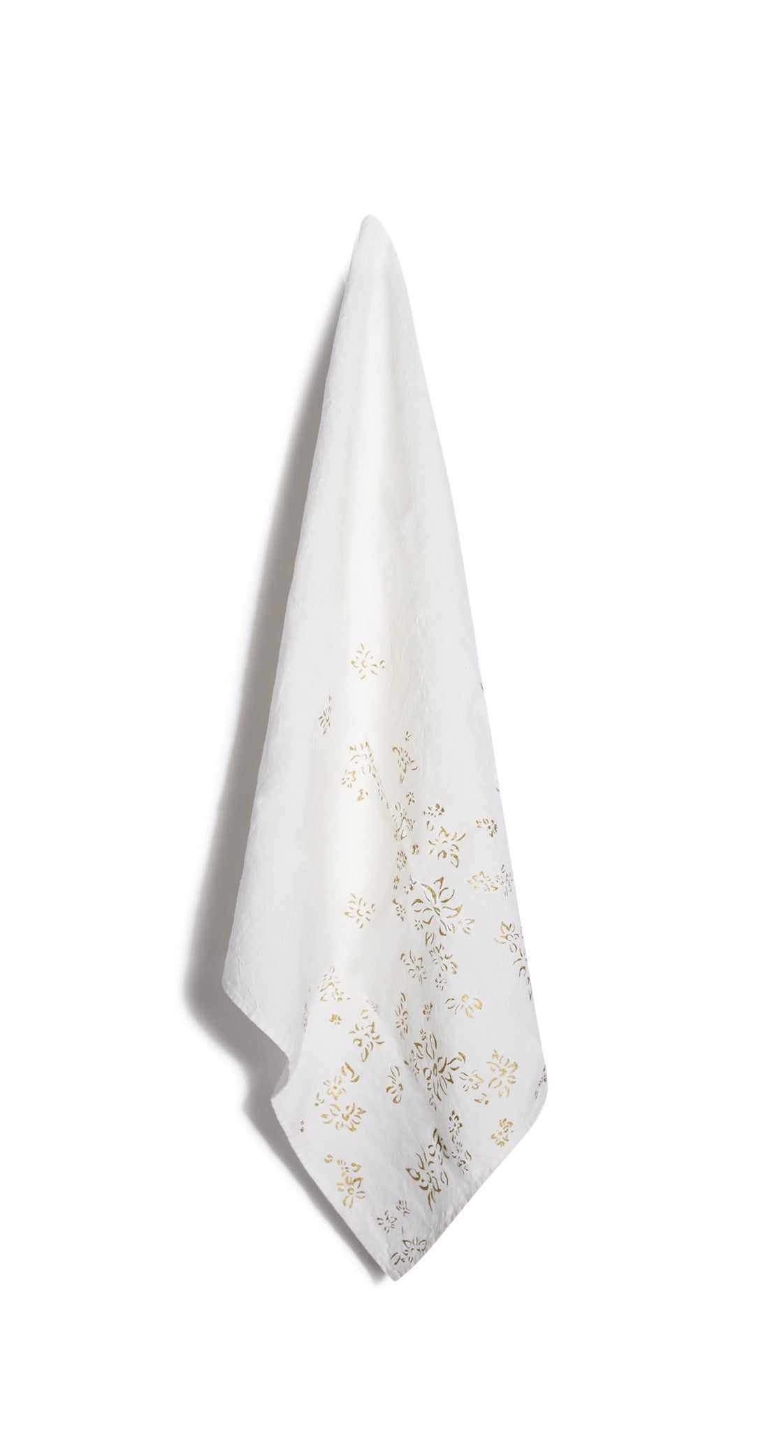 Bernadette's Hand Stamped Falling Flower Linen Tea Towel in Gold, 55x70cm