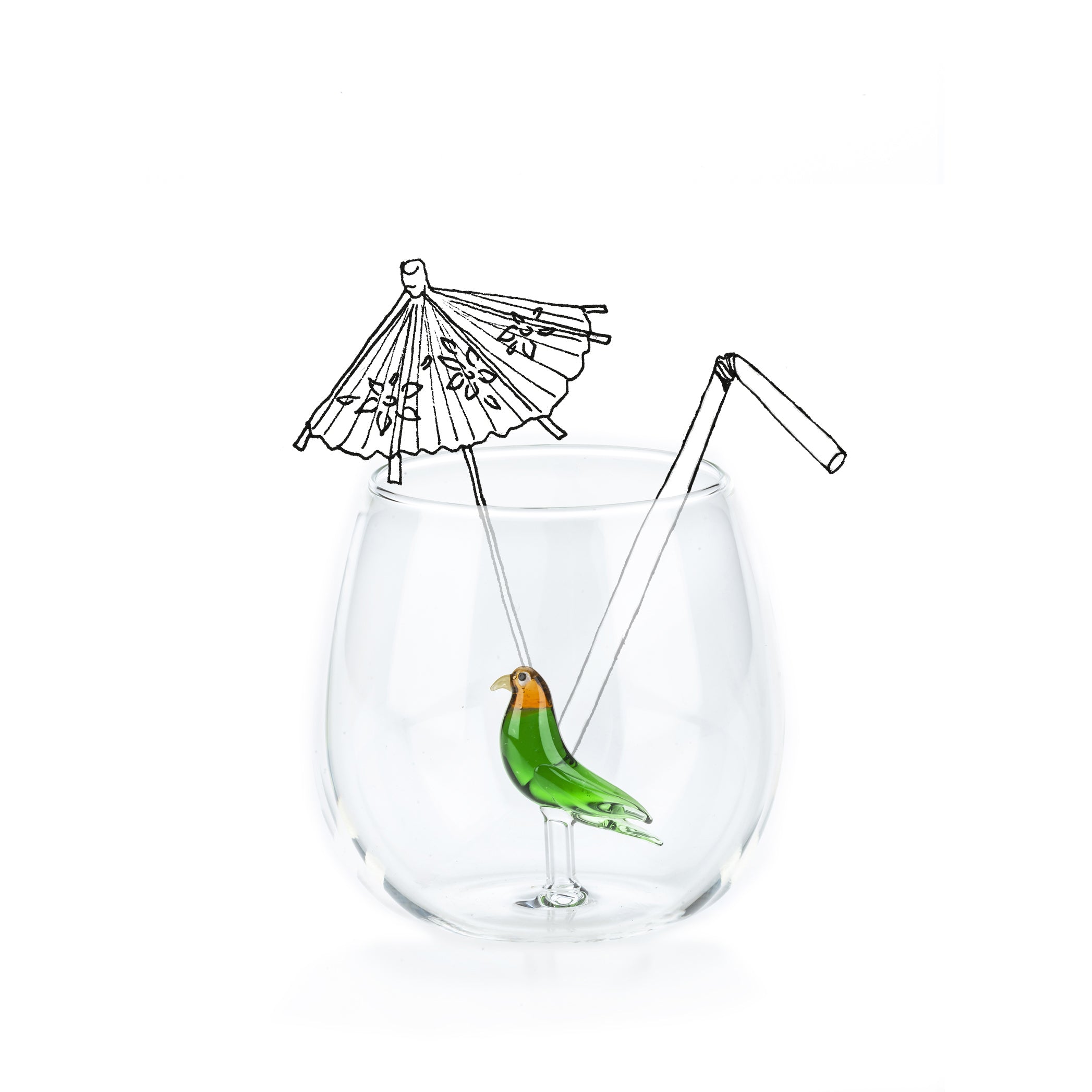Handblown Tropical Green Bird Glass