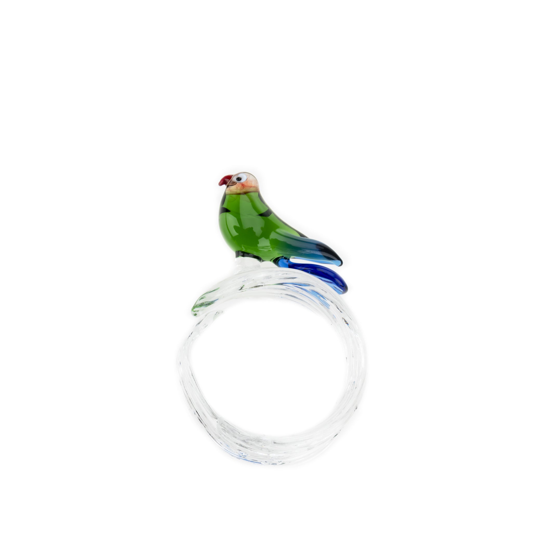 Handblown Glass Tropical Bird Napkin Ring in Green