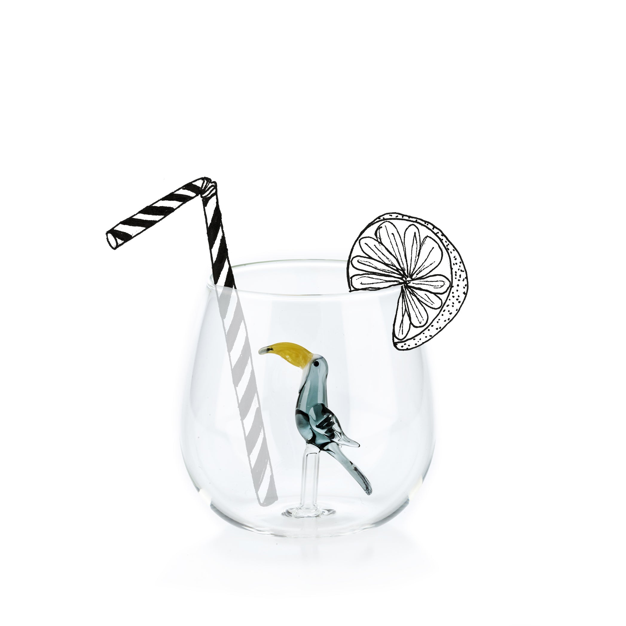 Handblown Tropical Grey Bird Glass
