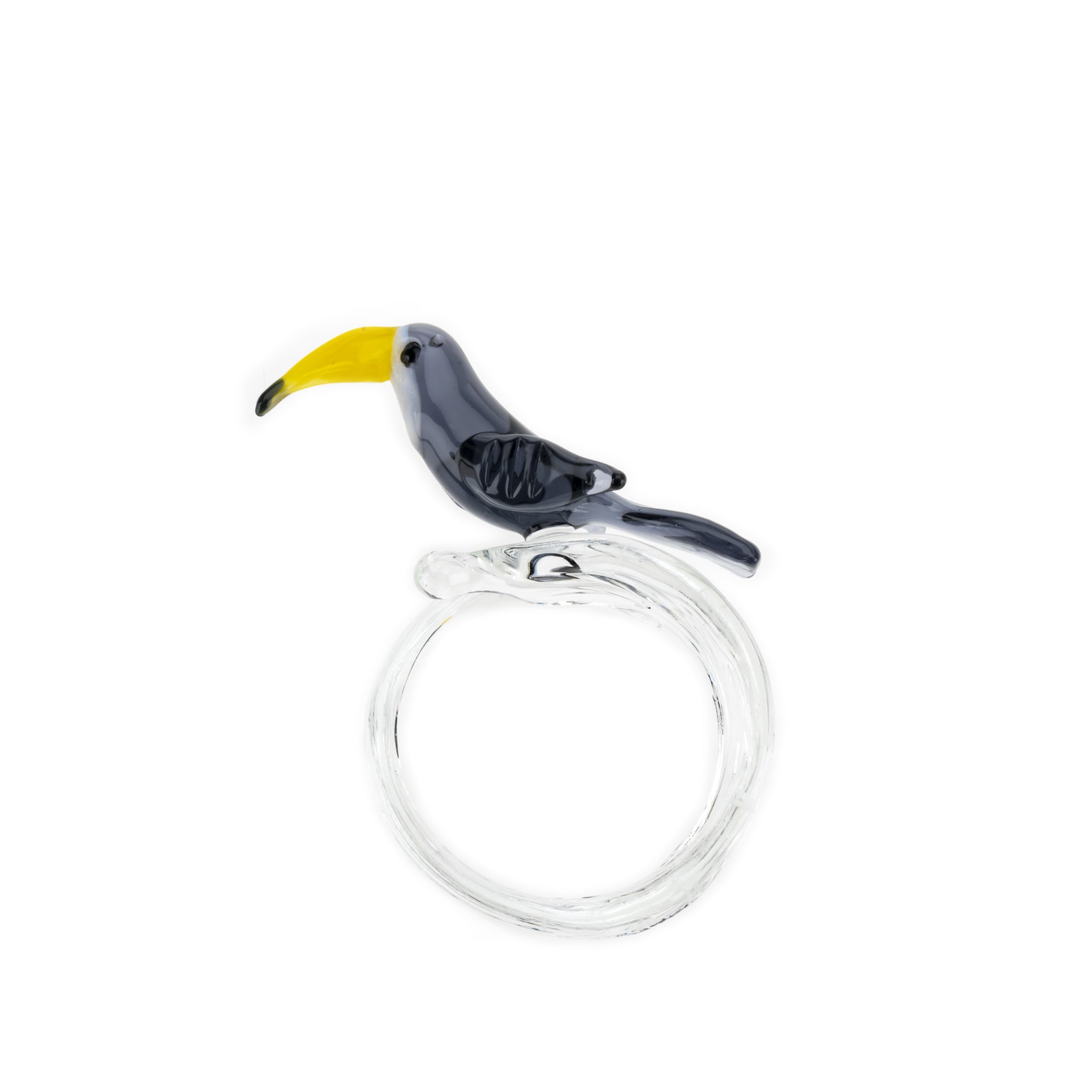 Handblown Glass Tropical Bird Napkin Ring in Grey