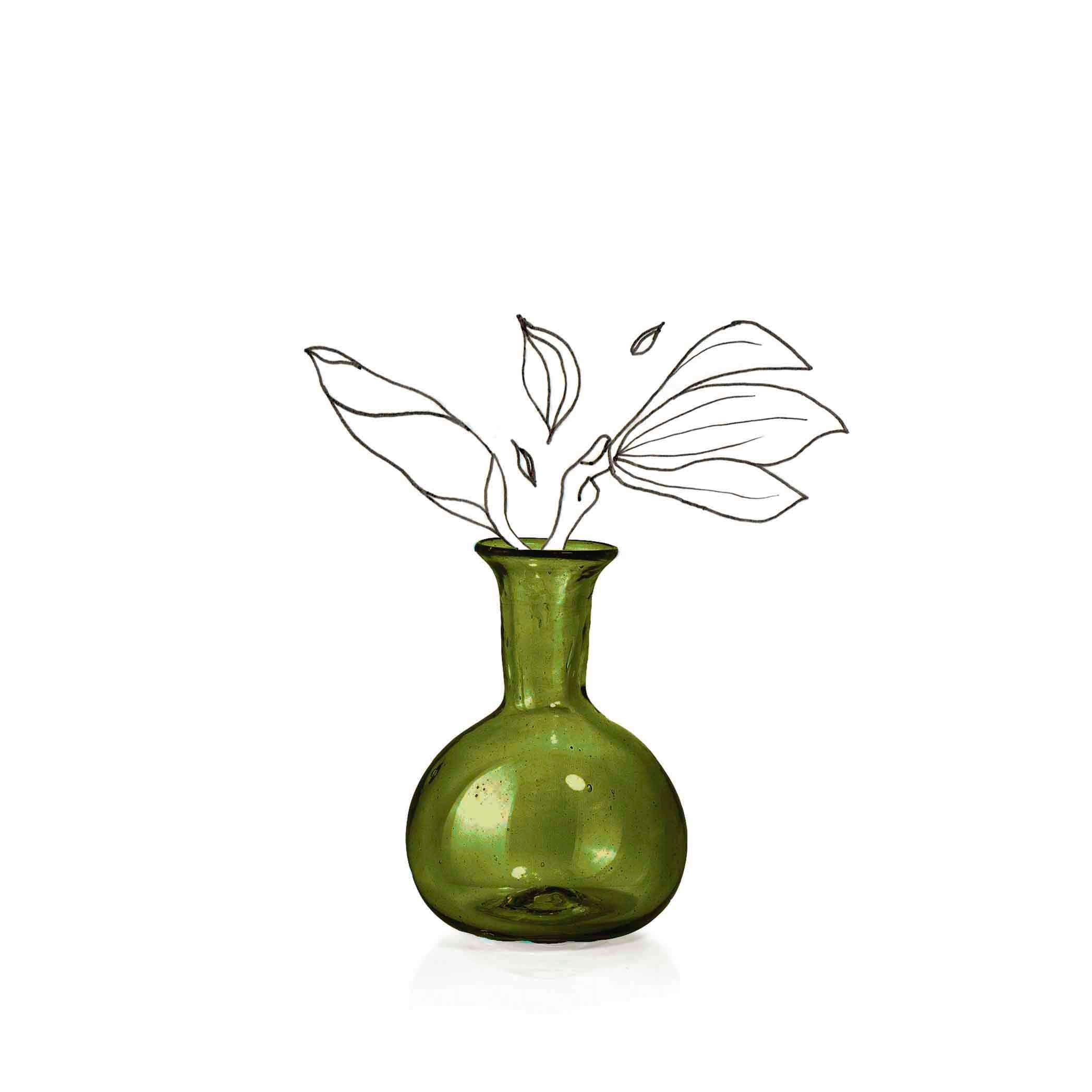 Handblown Small Round Bud Vase in Olive Green, 9cm