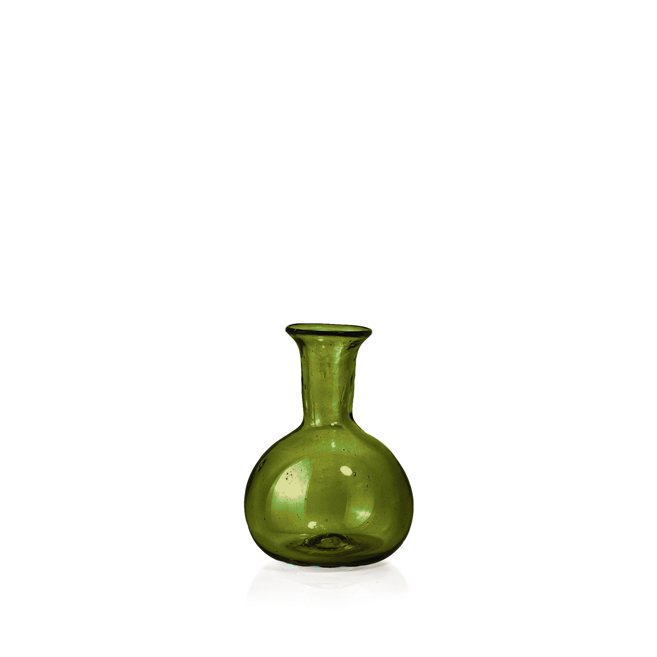 Handblown Small Round Bud Vase in Olive Green, 9cm
