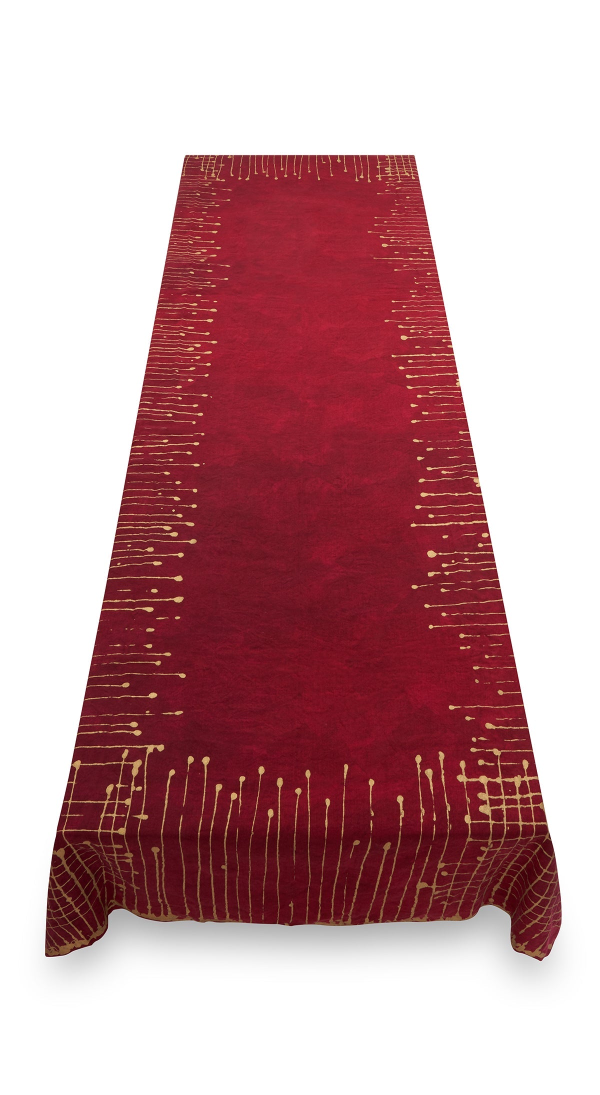 Ink Linen Tablecloth in Claret Red with Gold Drips