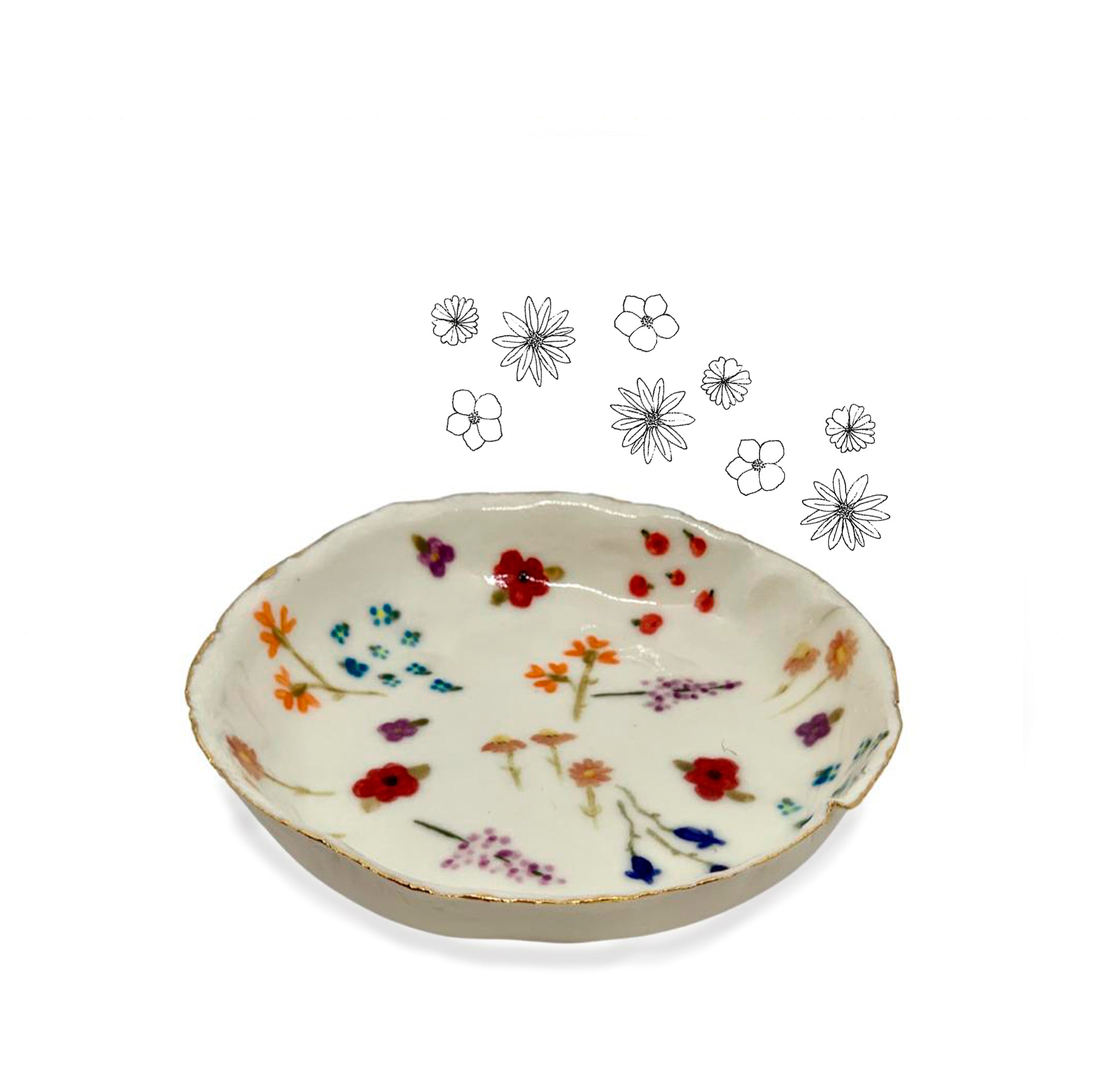 HB Jagged Bowl with Hand Painted Florals, 14cm