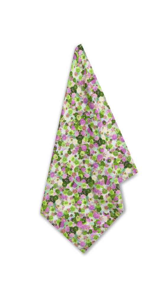 'Le Marché aux Fleurs' Linen Napkin in Purple, Pink and Green, 50x50cm