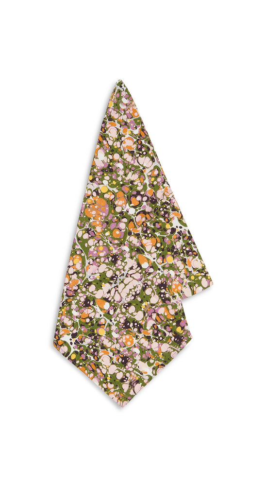 Summerill & Bishop 'Marble' Linen Napkin in Green, Rose Pink & Orange, 50x50cm