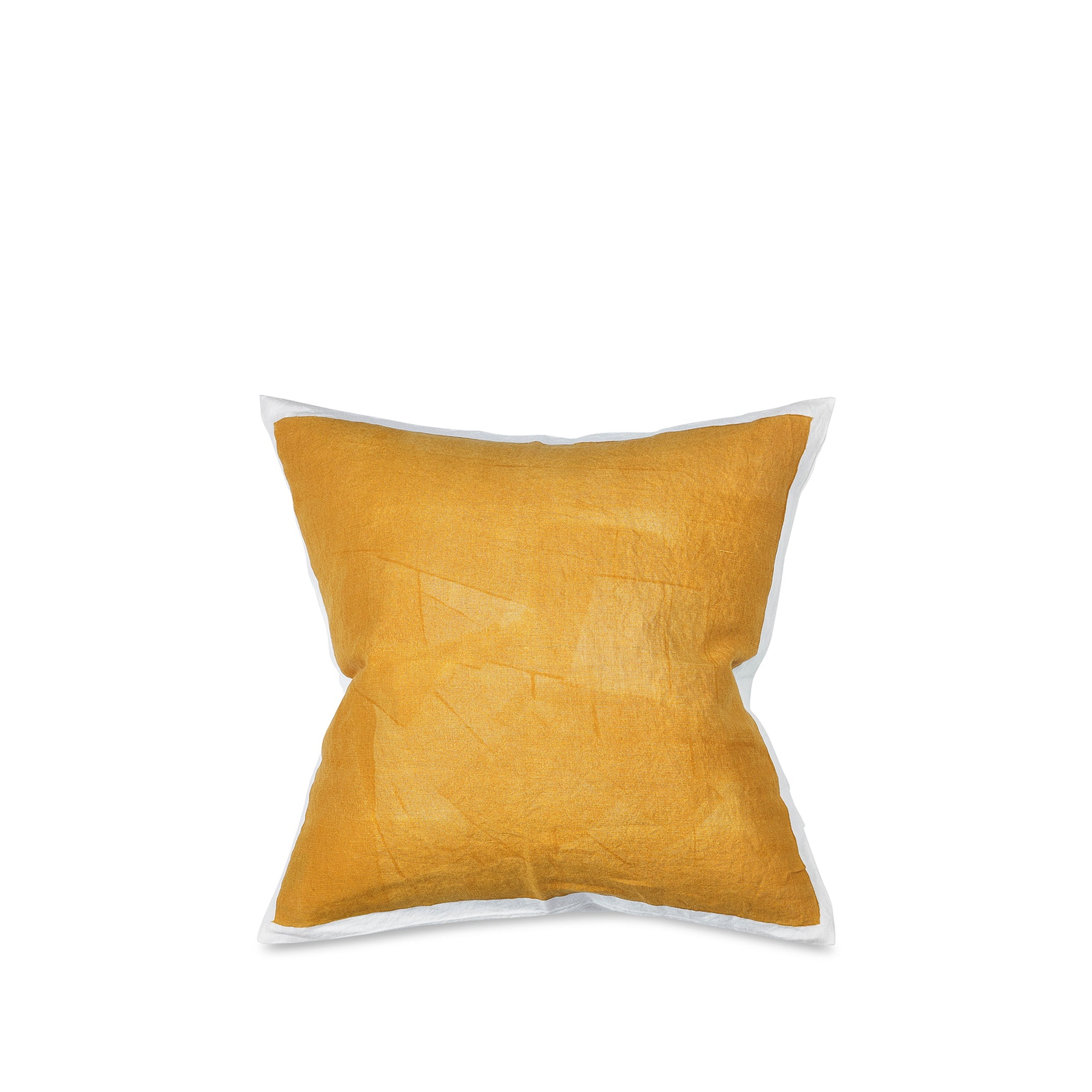 Hand Painted Linen Cushion in Mustard Yellow, 50cm x 50cm