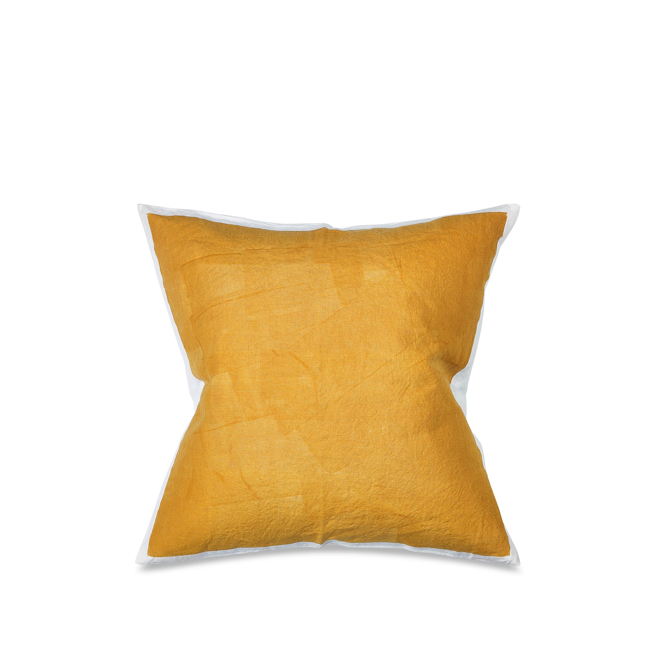 Hand Painted Linen Cushion in Mustard Yellow, 60cm x 60cm