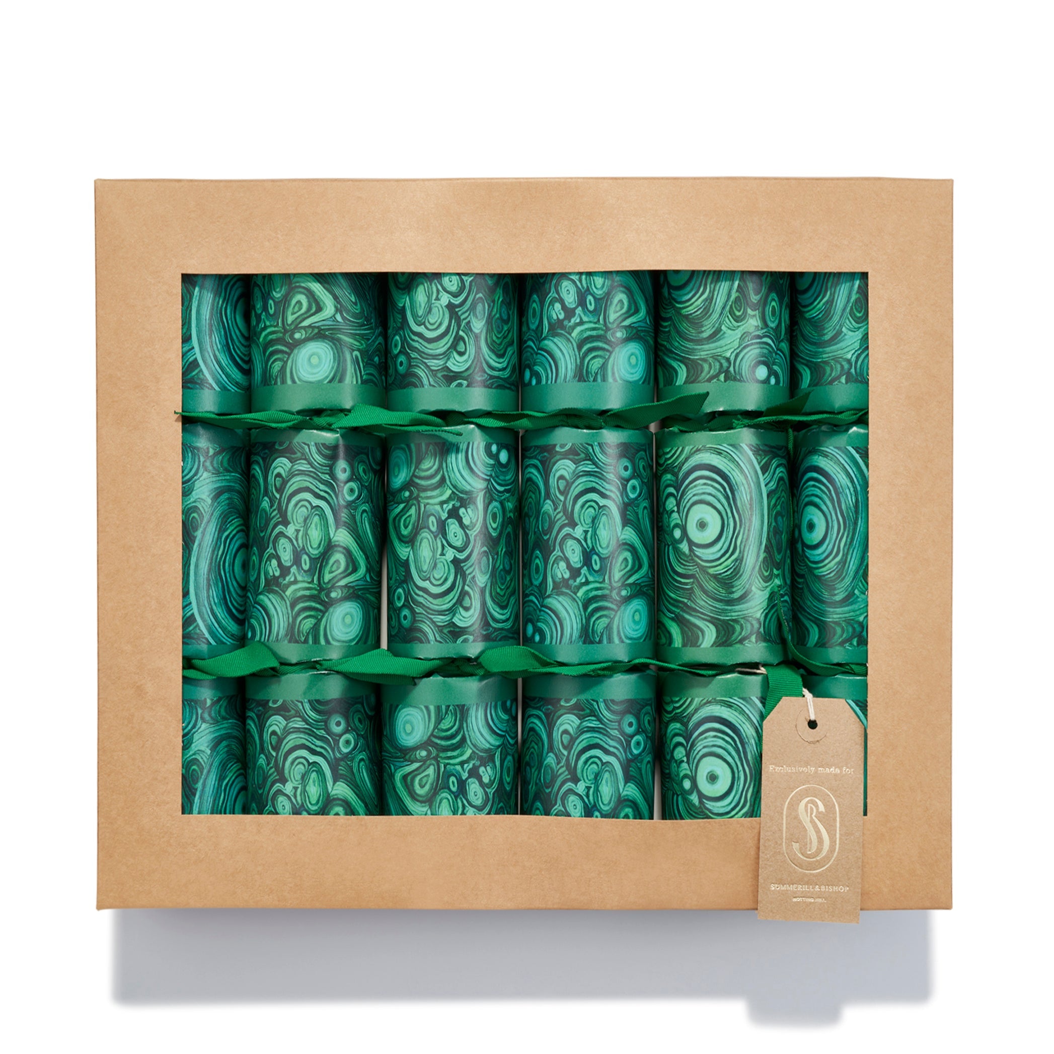 Christmas Crackers in Green With S&B Malachite Print, Set of Six (UK ONLY)