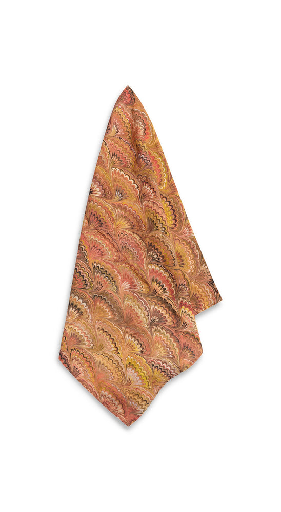 'Marble Fan' Linen Napkin  in Rust Red, Yellow & Orange, 50x50cm