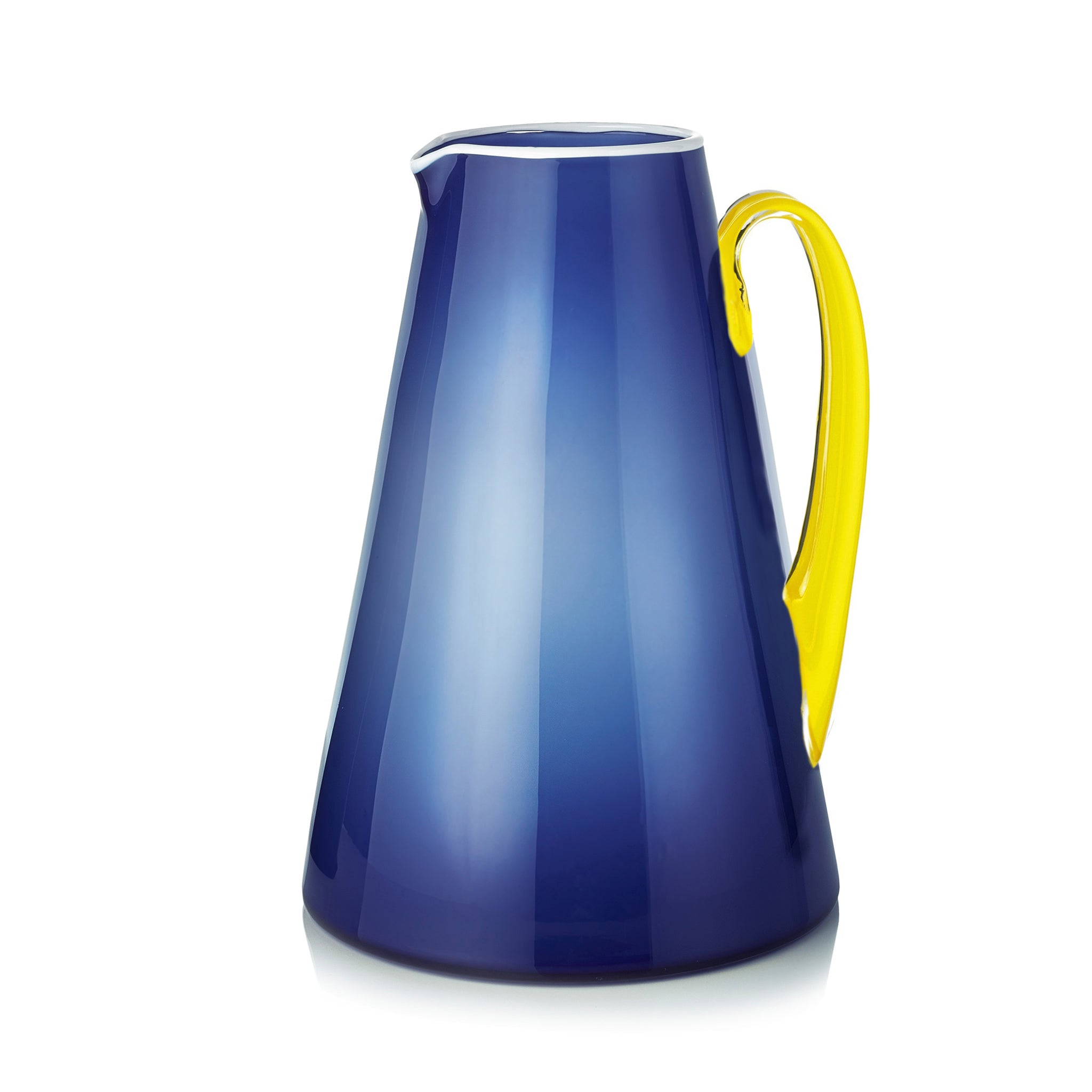 Handblown Glass Bumba Jug in Midnight Blue and Lemon Yellow, 3lt