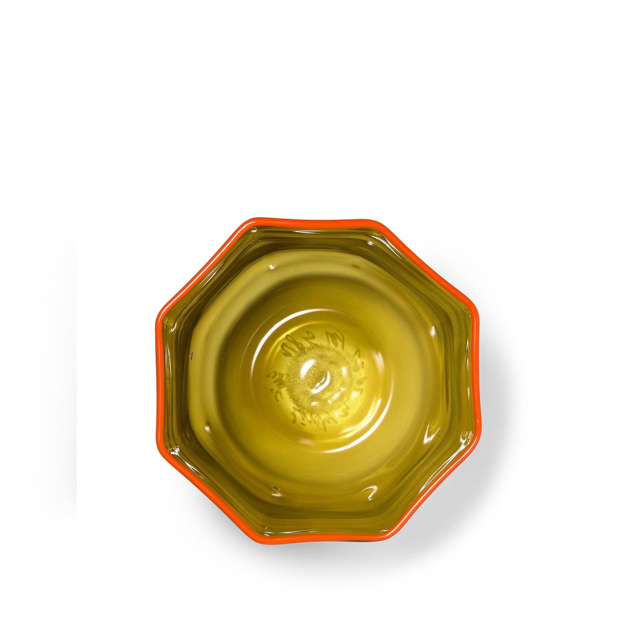 Handblown Octagonal Bumba Glass in Moss Green with Orange Rim, 30cl