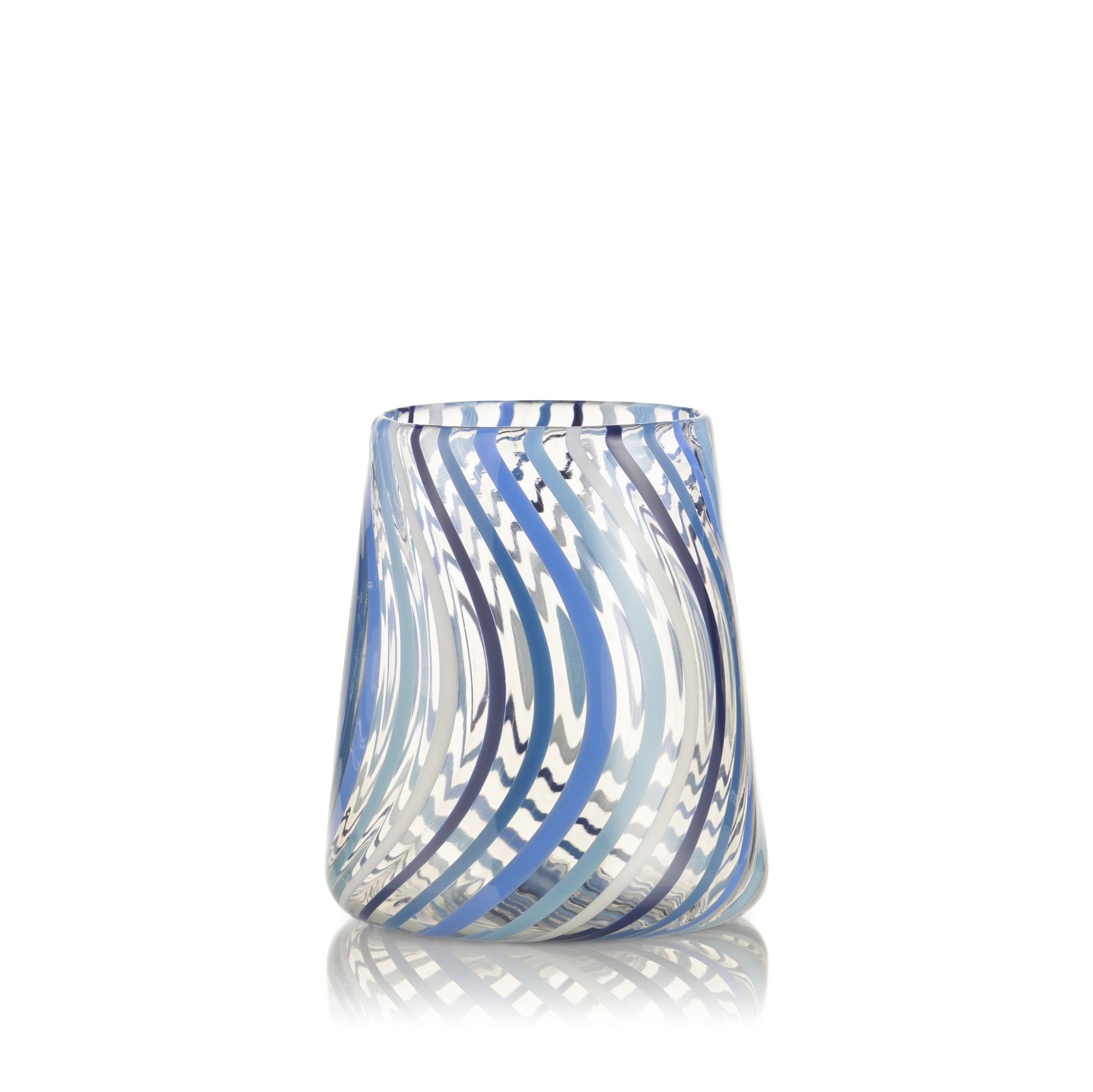 Multi-Striped Handblown Glass Tumbler in Blue Stripes