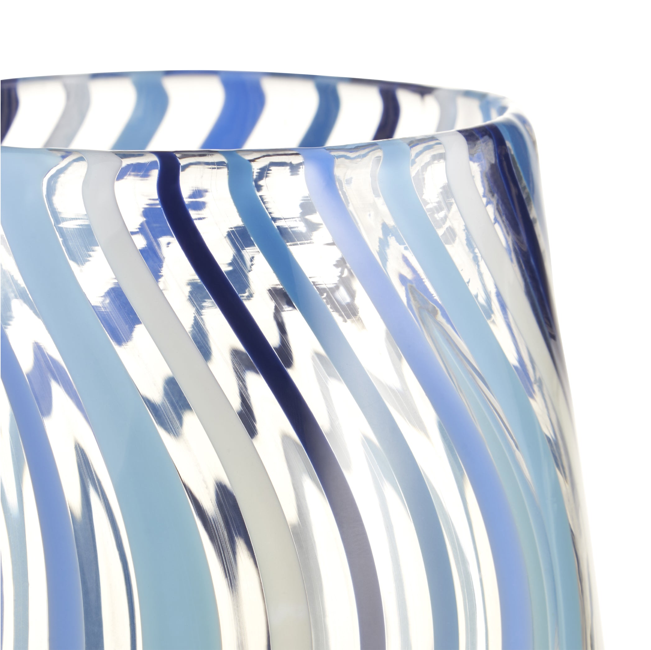 Multi-Striped Handblown Glass Tumbler in Blue Stripes