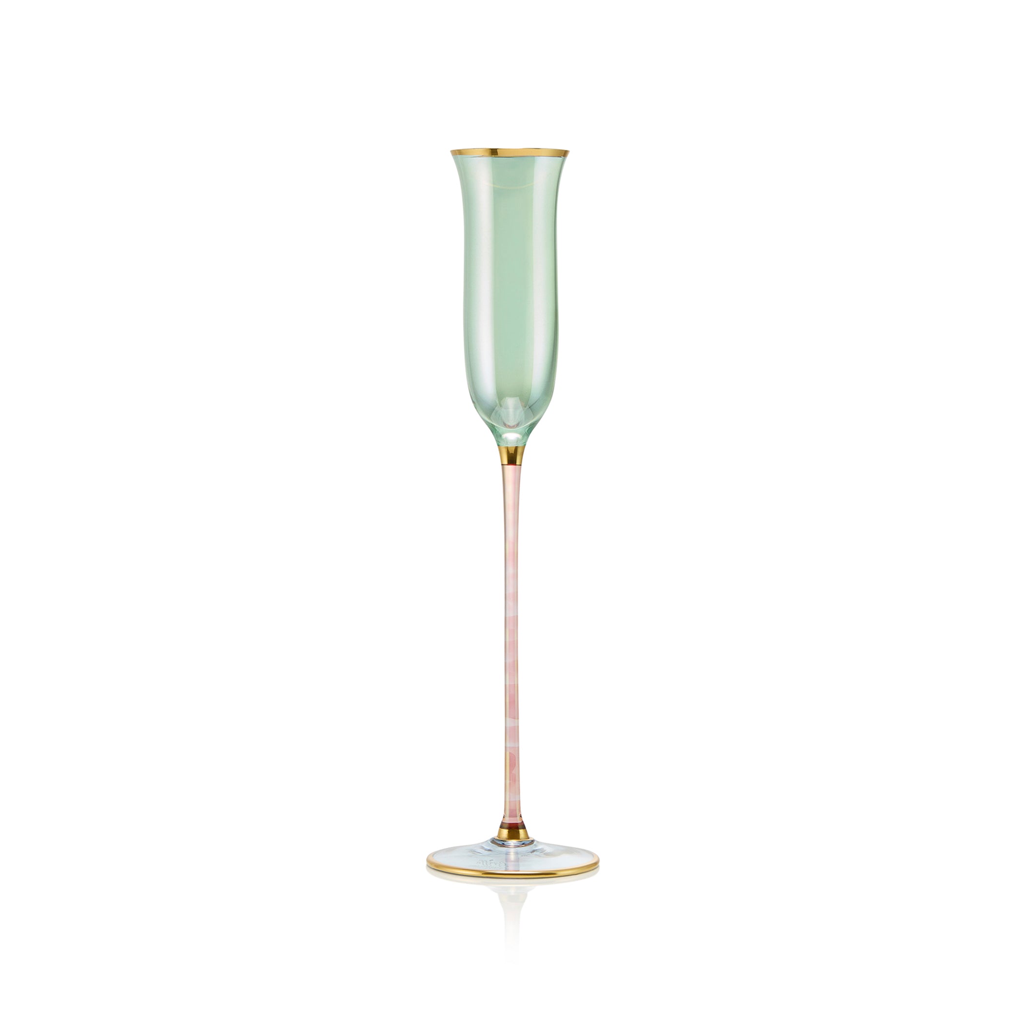 Handblown Italian Pale Green & Pink Champagne Flute