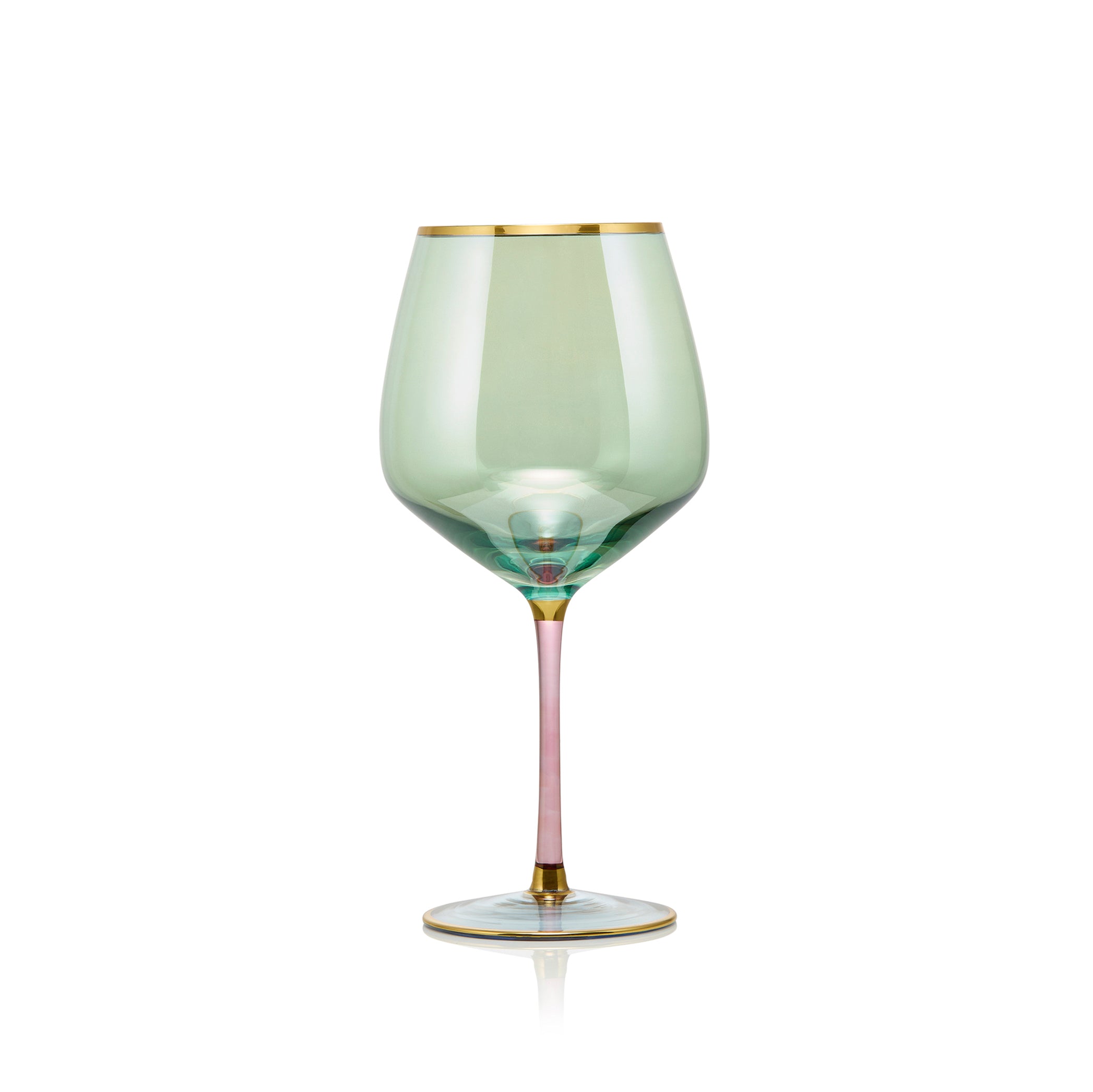 Handblown Italian Pale Green & Pink Wine Glass, 22cm