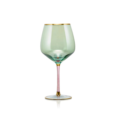 Handblown Italian Pale Green &amp; Pink Wine Glass, 22cm