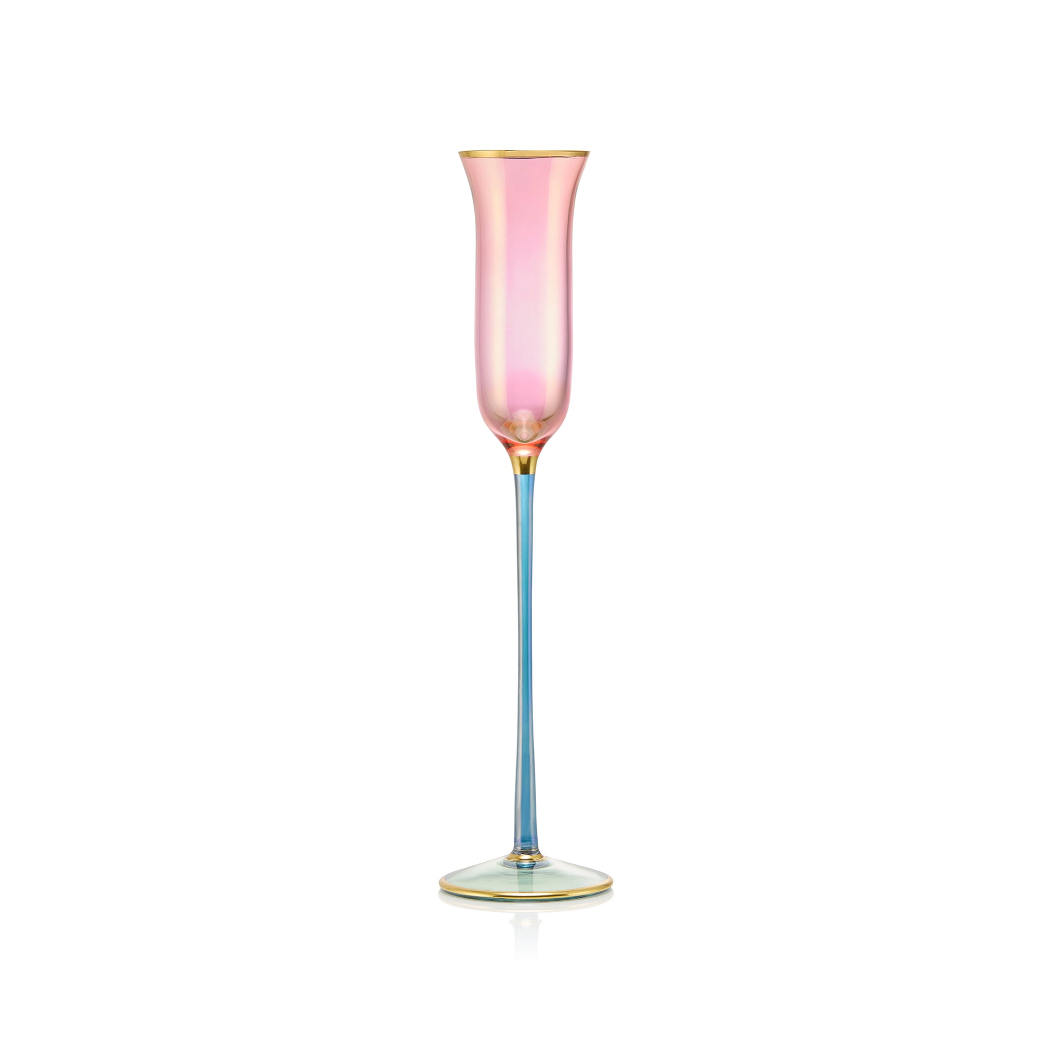 Handblown Italian Pink & Blue Champagne Flute